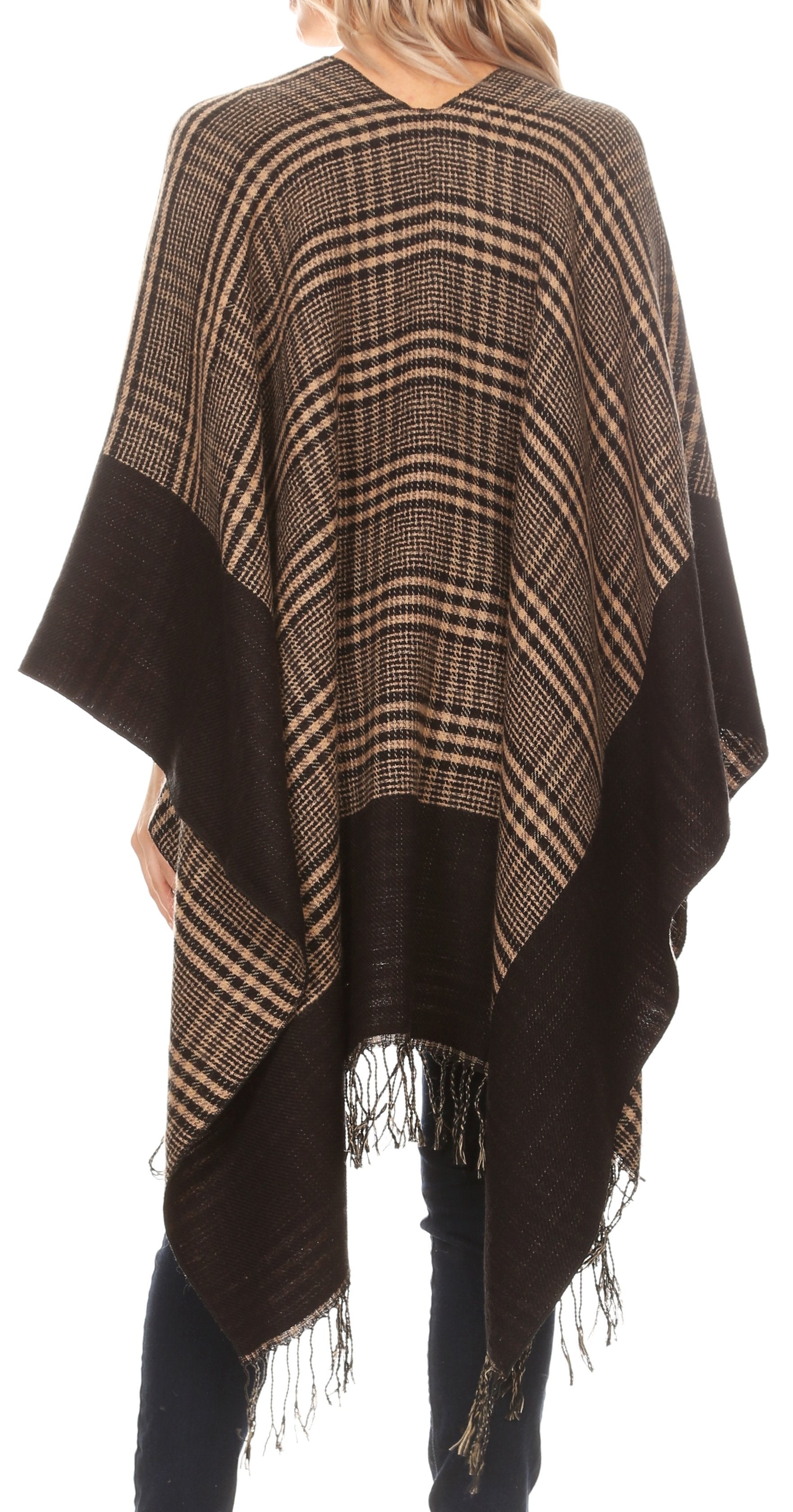 Sakkas Avi Women's Reversible Open Front Poncho Cardigan Ruana Cape Shawl W/Fringe - Concordia Style Boutique