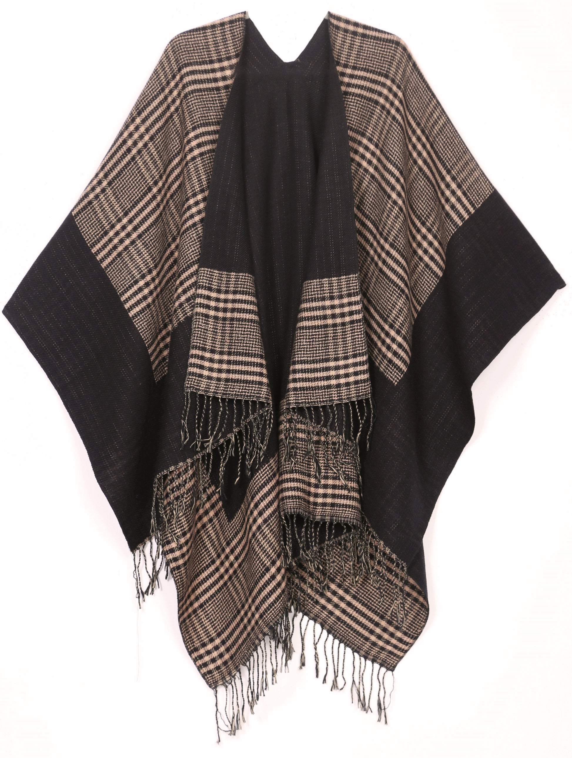 Sakkas Avi Women's Reversible Open Front Poncho Cardigan Ruana Cape Shawl W/Fringe - Concordia Style Boutique