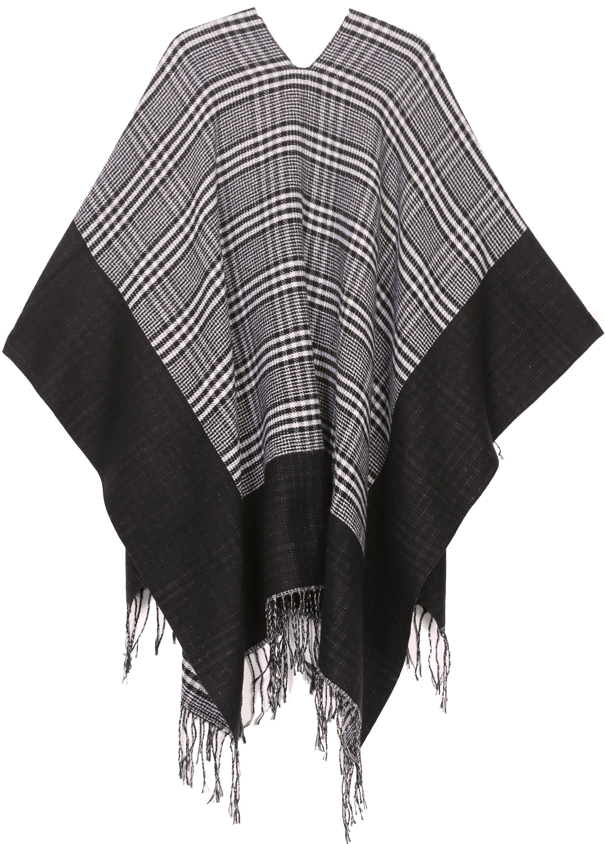 Sakkas Avi Women's Reversible Open Front Poncho Cardigan Ruana Cape Shawl W/Fringe - Concordia Style Boutique