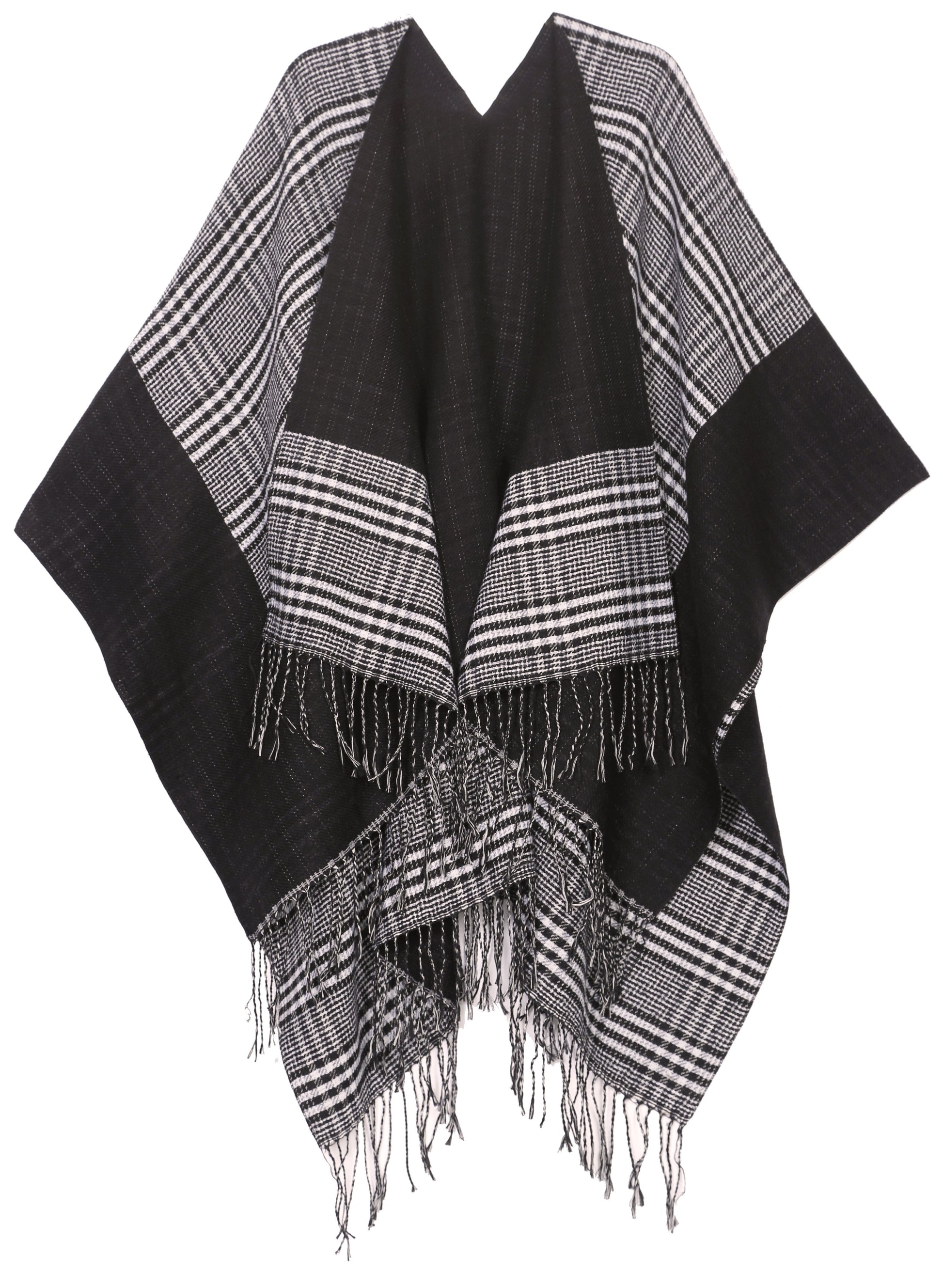 Sakkas Avi Women's Reversible Open Front Poncho Cardigan Ruana Cape Shawl W/Fringe - Concordia Style Boutique