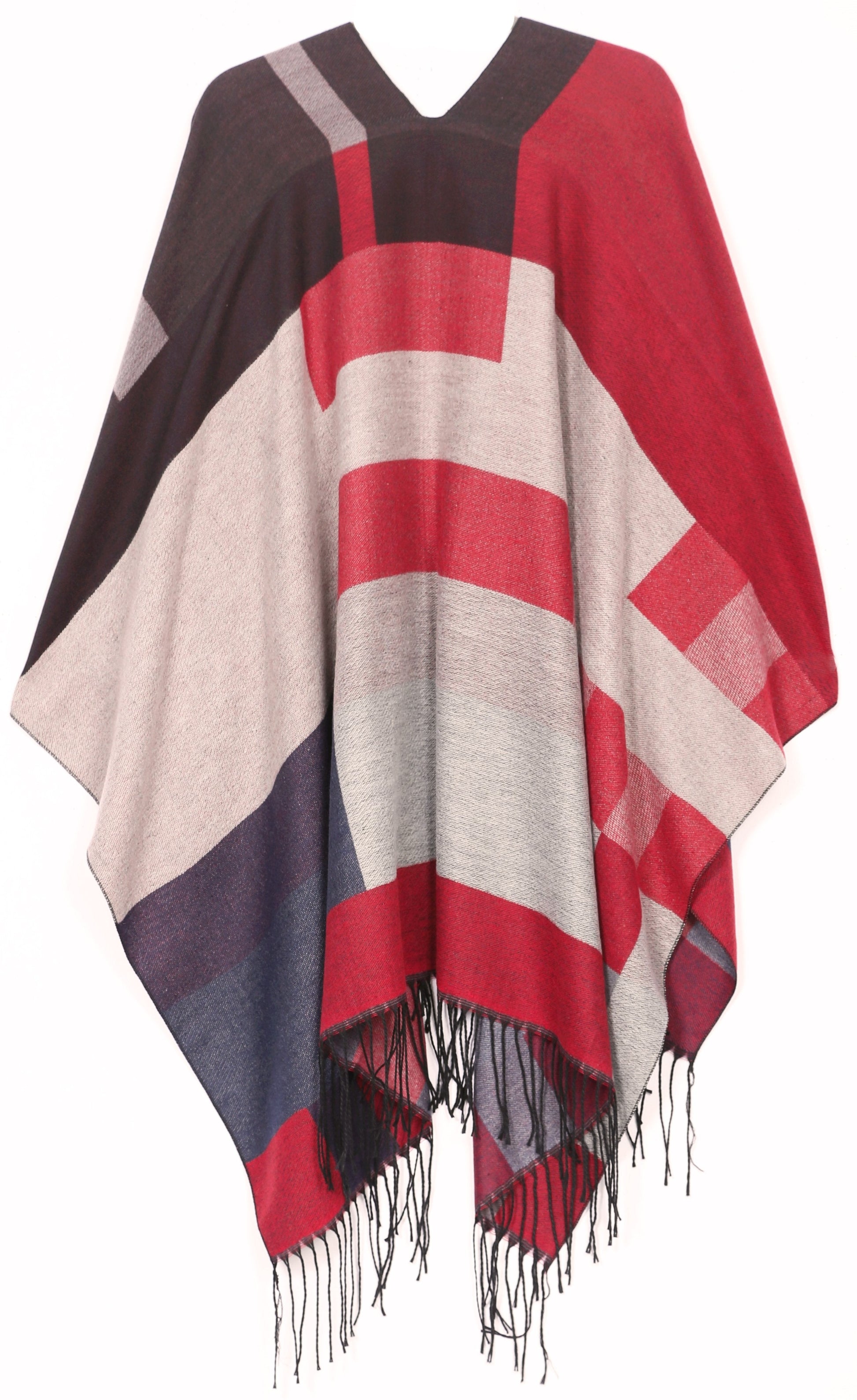 Sakkas Avi Women's Reversible Open Front Poncho Cardigan Ruana Cape Shawl W/Fringe - Concordia Style Boutique