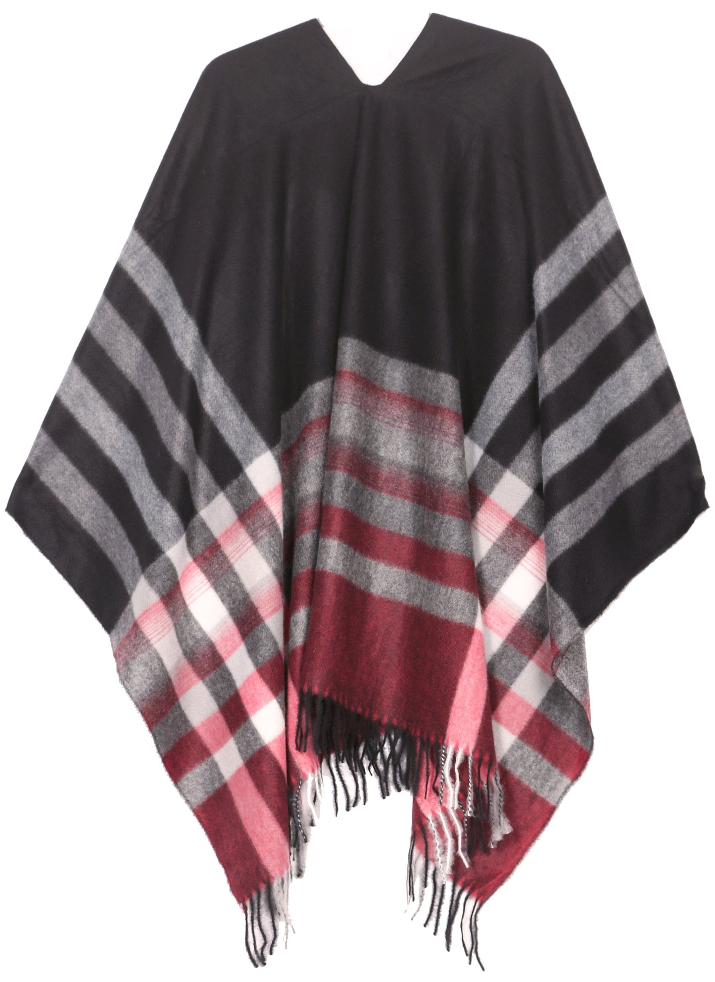 Sakkas Avi Women's Reversible Open Front Poncho Cardigan Ruana Cape Shawl W/Fringe - Concordia Style Boutique