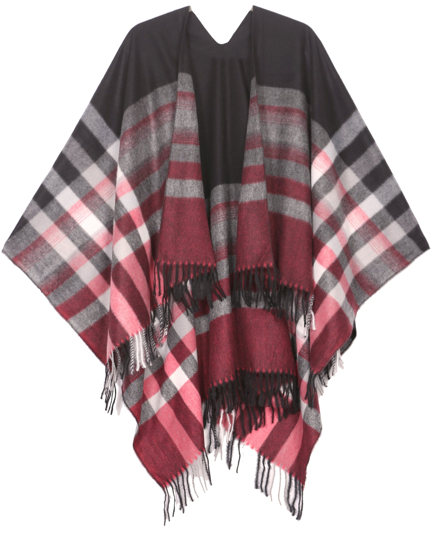 Sakkas Avi Women's Reversible Open Front Poncho Cardigan Ruana Cape Shawl W/Fringe - Concordia Style Boutique