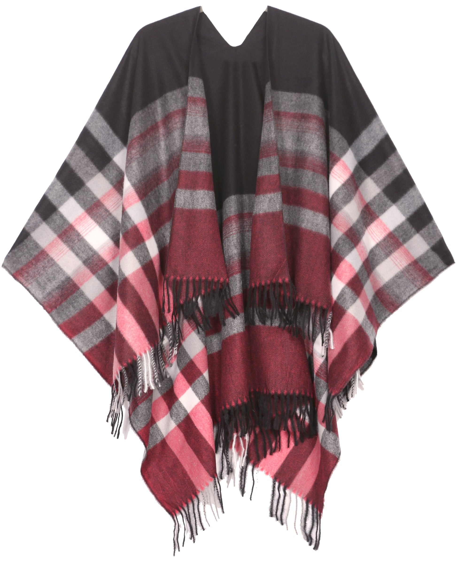 Sakkas Avi Women's Reversible Open Front Poncho Cardigan Ruana Cape Shawl W/Fringe - Concordia Style Boutique
