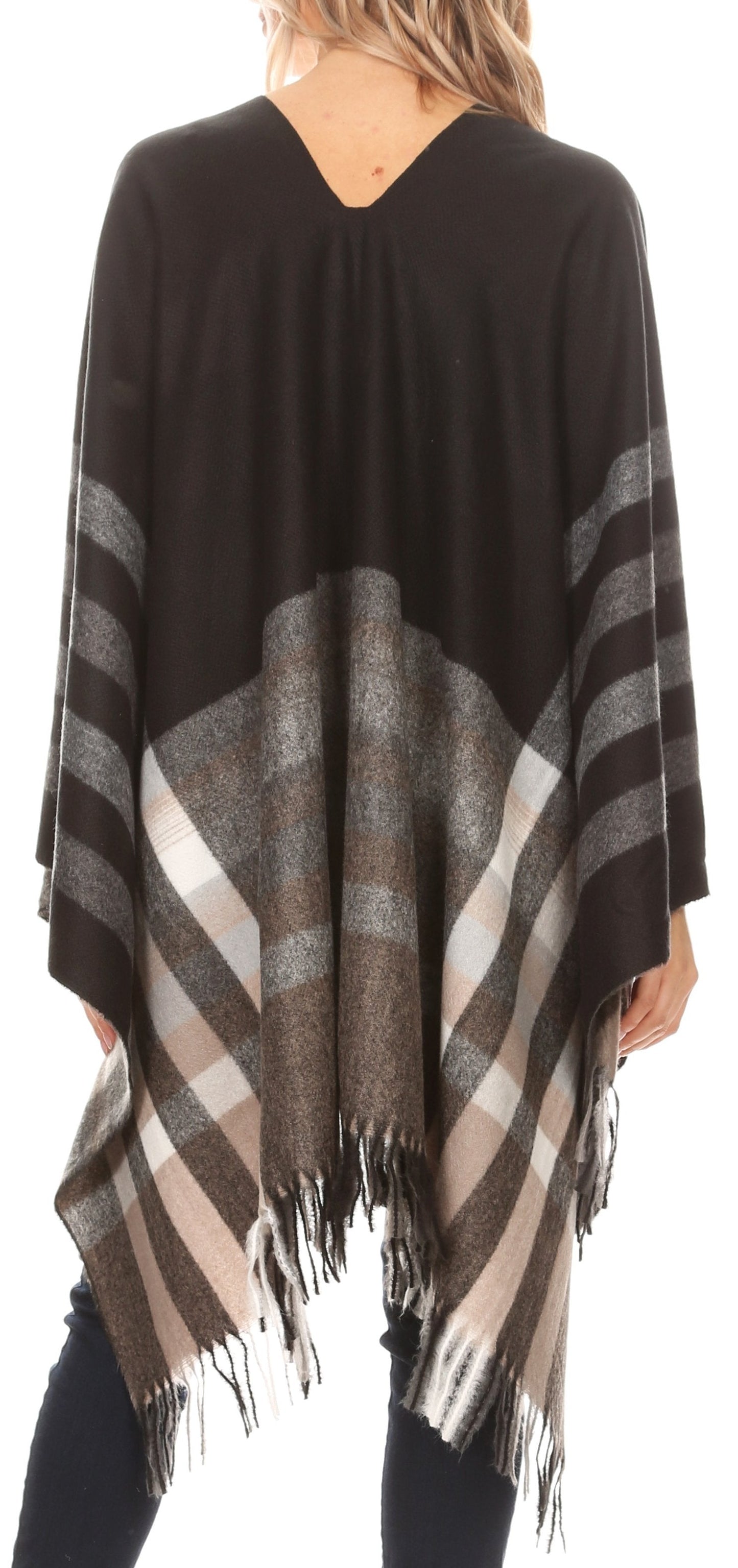 Sakkas Avi Women's Reversible Open Front Poncho Cardigan Ruana Cape Shawl W/Fringe - Concordia Style Boutique