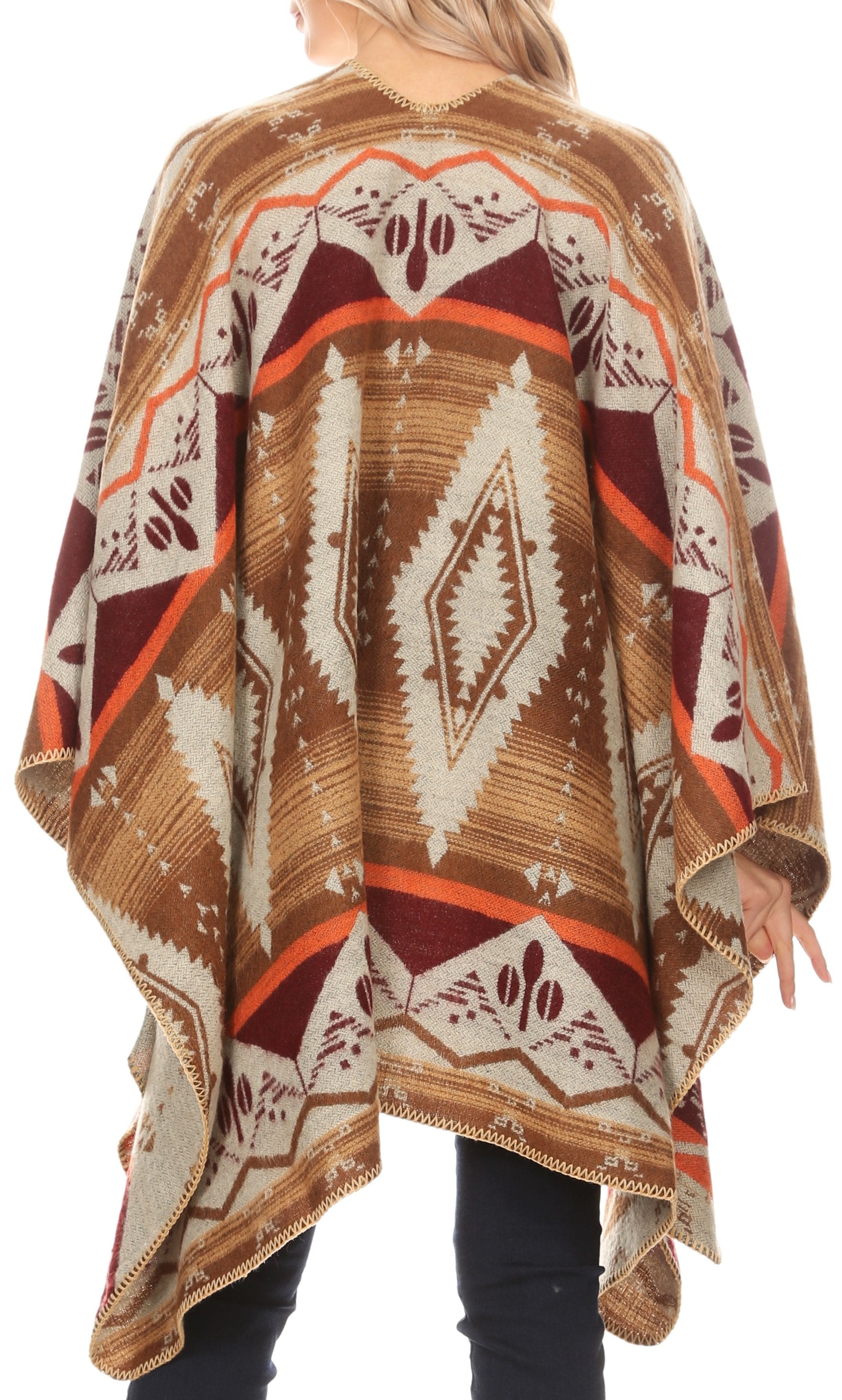 Sakkas Lupe Womens Reversible Poncho Wrap Cape Shawl Sweater Coat Cardigan Pattern - Concordia Style Boutique