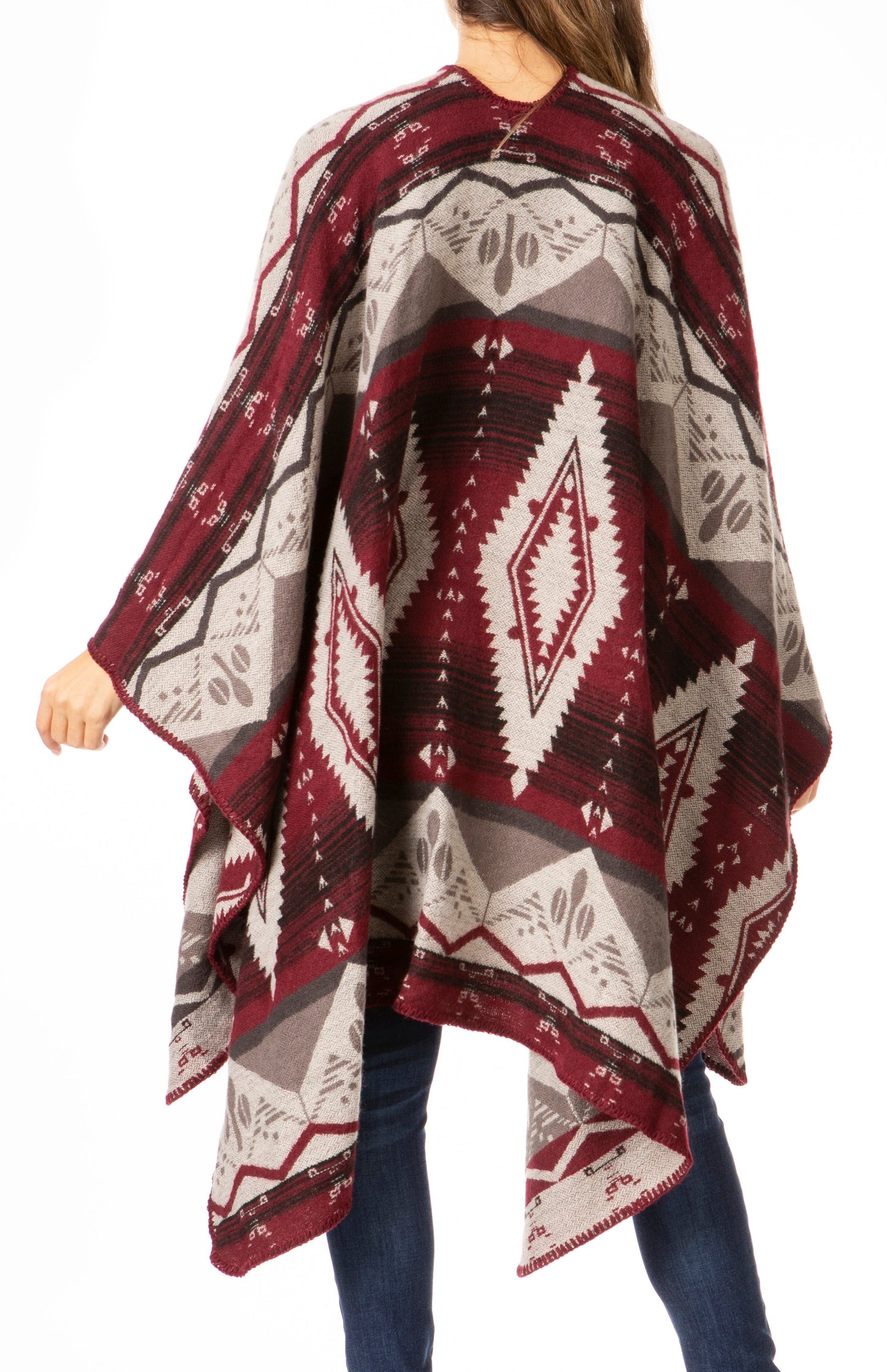 Sakkas Lupe Womens Reversible Poncho Wrap Cape Shawl Sweater Coat Cardigan Pattern - Concordia Style Boutique