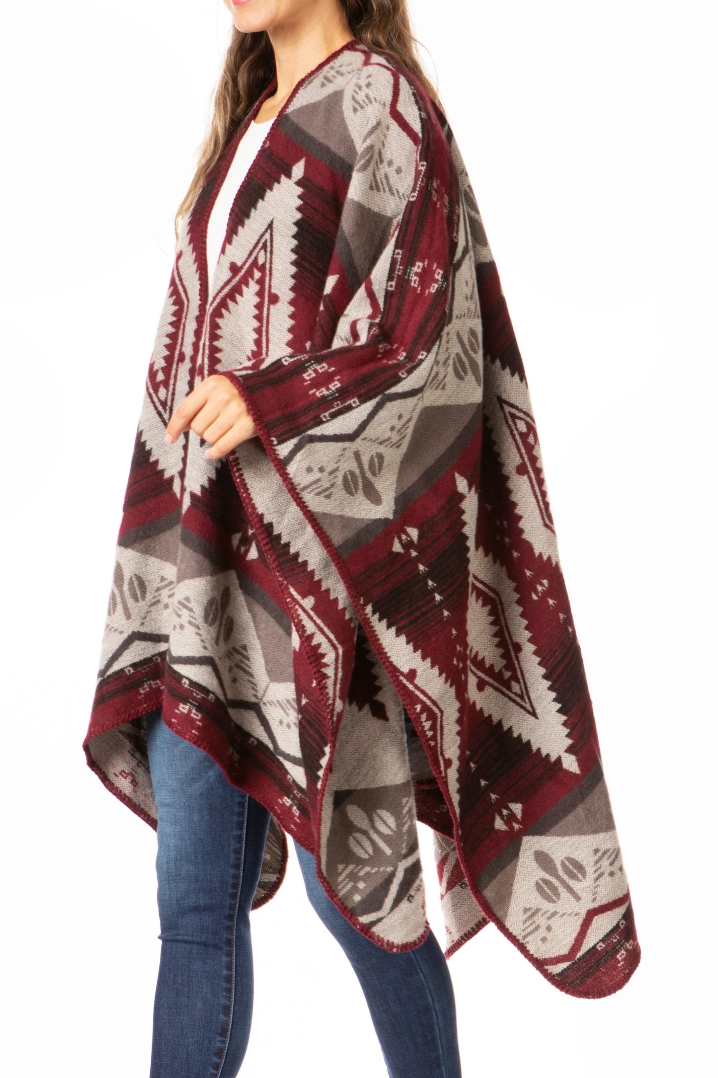 Sakkas Lupe Womens Reversible Poncho Wrap Cape Shawl Sweater Coat Cardigan Pattern - Concordia Style Boutique