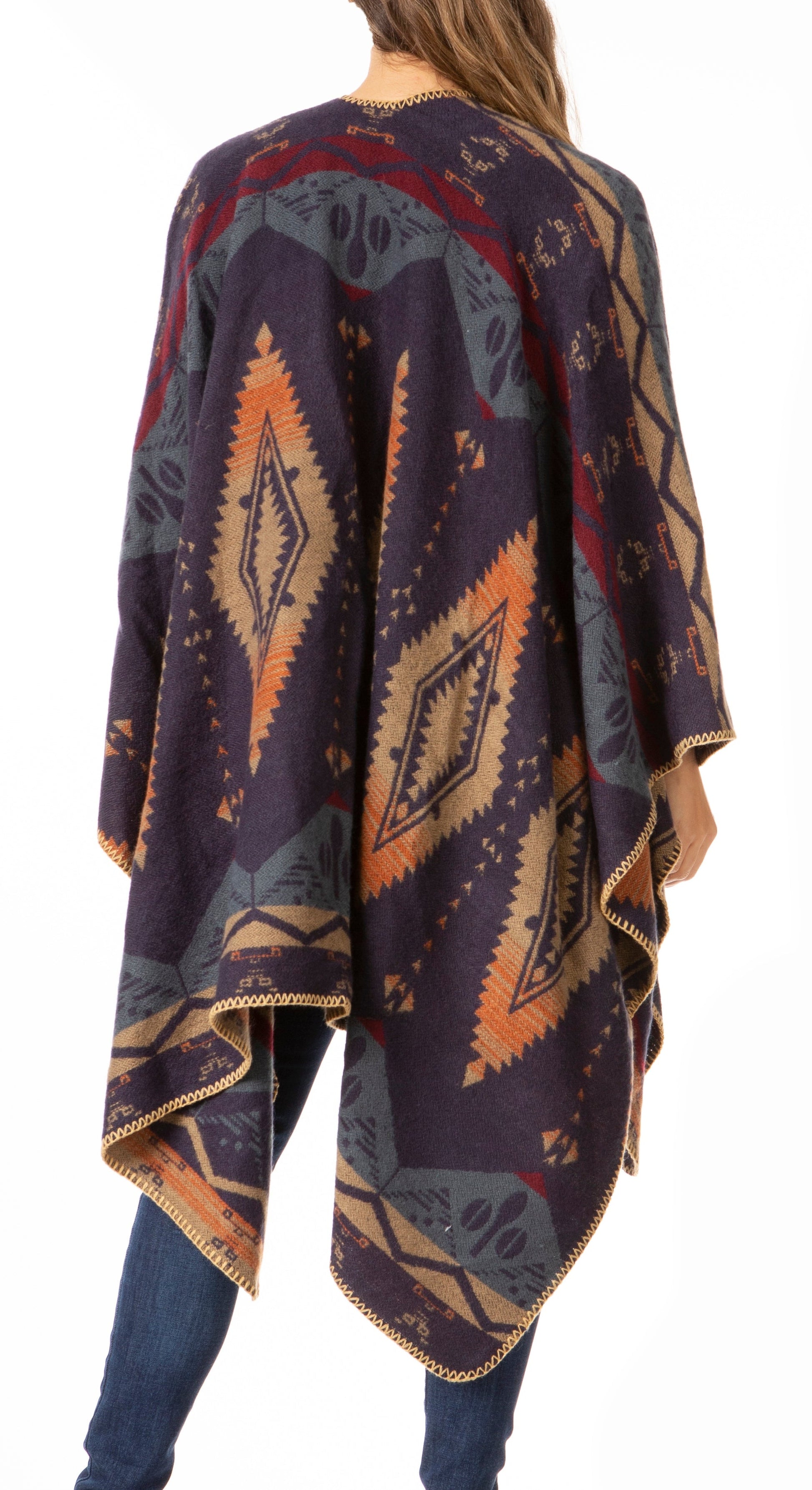 Sakkas Lupe Womens Reversible Poncho Wrap Cape Shawl Sweater Coat Cardigan Pattern - Concordia Style Boutique