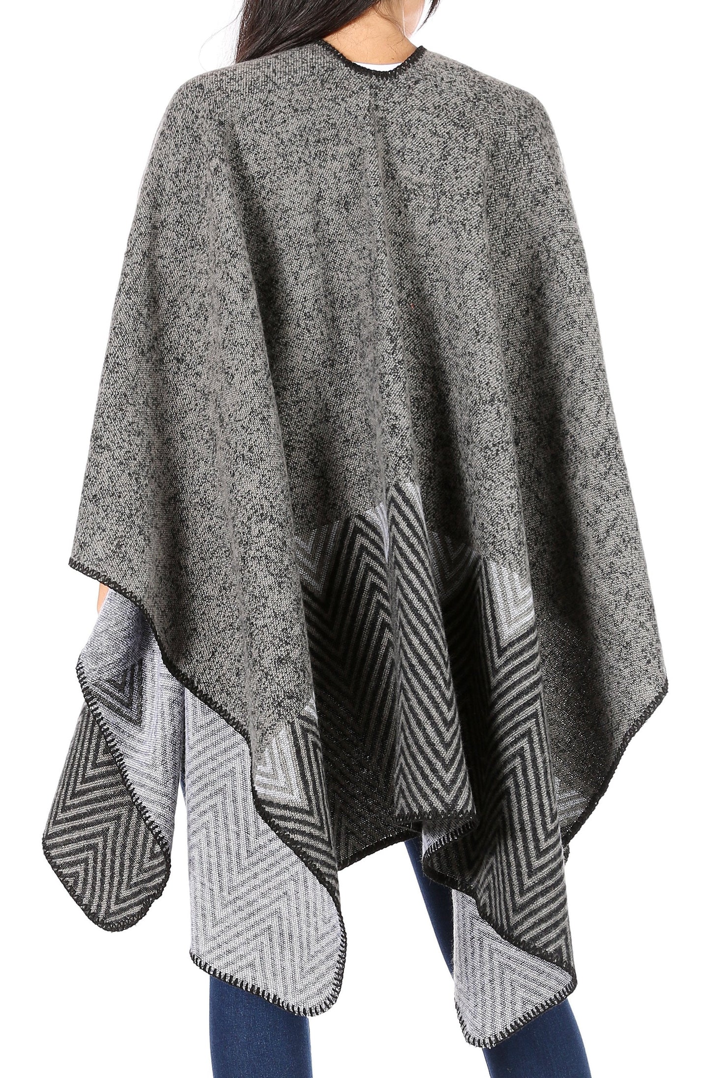 Sakkas Lupe Womens Reversible Poncho Wrap Cape Shawl Sweater Coat Cardigan Pattern - Concordia Style Boutique