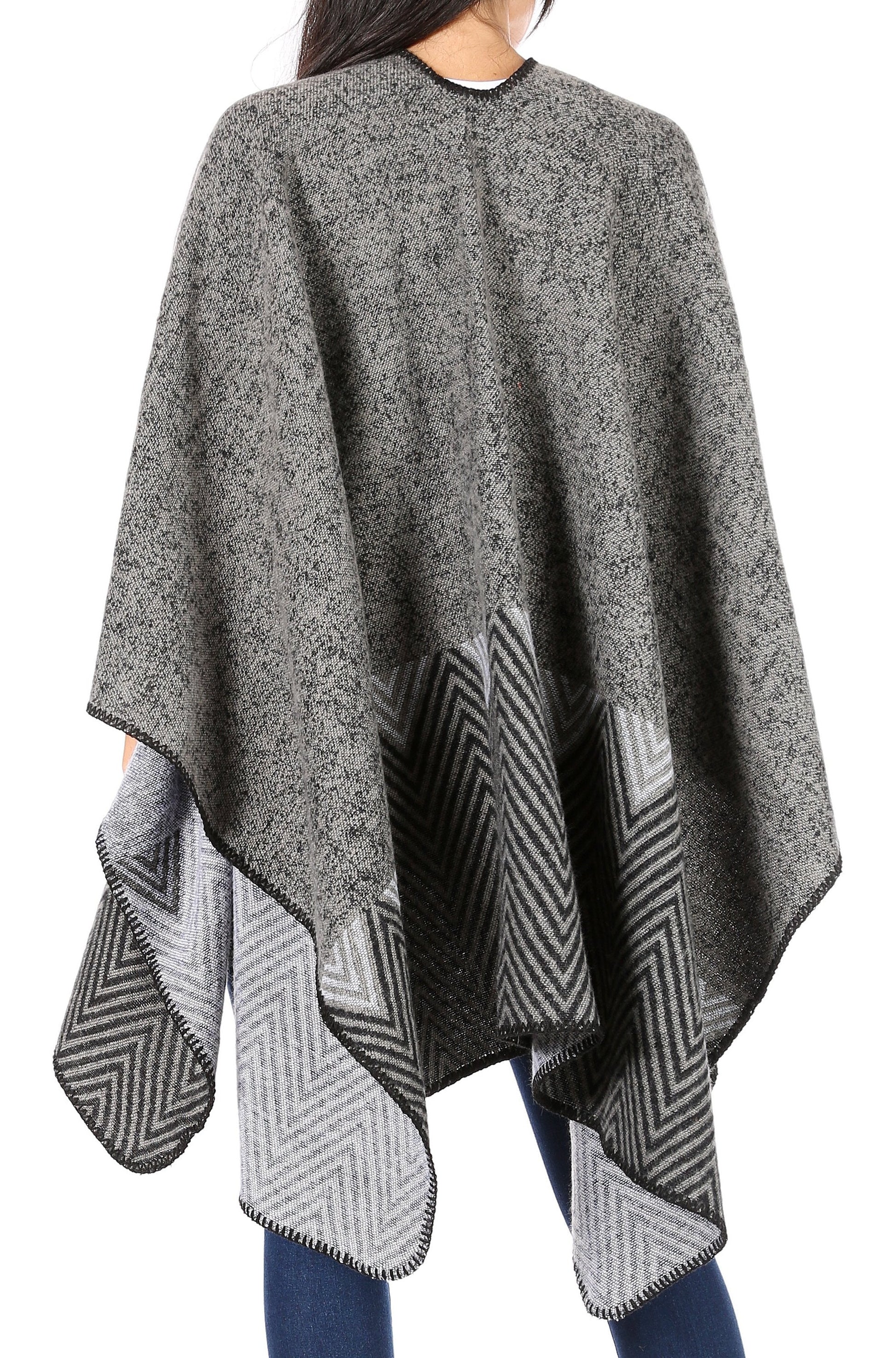 Sakkas Lupe Womens Reversible Poncho Wrap Cape Shawl Sweater Coat Cardigan Pattern - Concordia Style Boutique