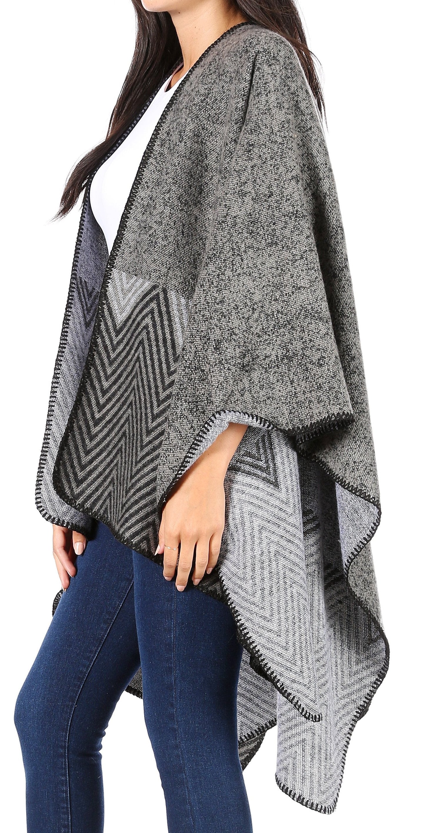 Sakkas Lupe Womens Reversible Poncho Wrap Cape Shawl Sweater Coat Cardigan Pattern - Concordia Style Boutique