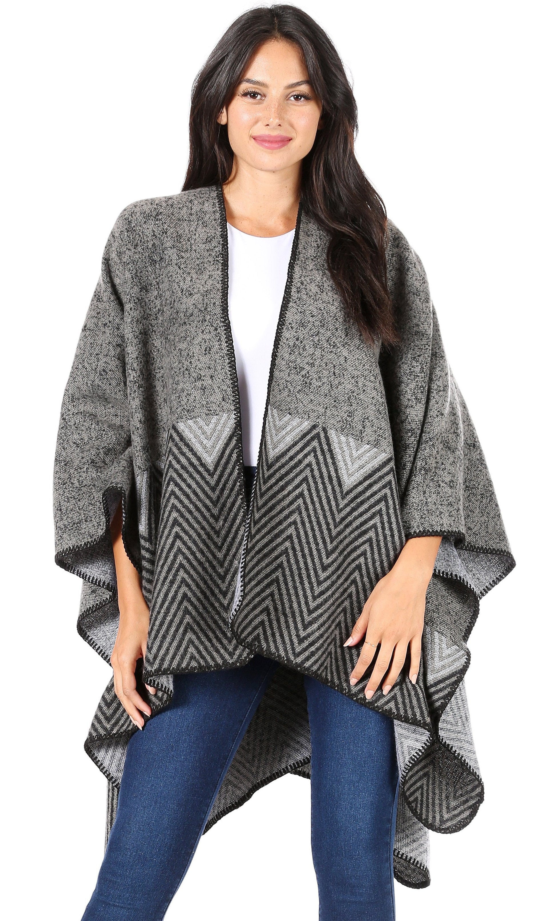 Sakkas Lupe Womens Reversible Poncho Wrap Cape Shawl Sweater Coat Cardigan Pattern - Concordia Style Boutique