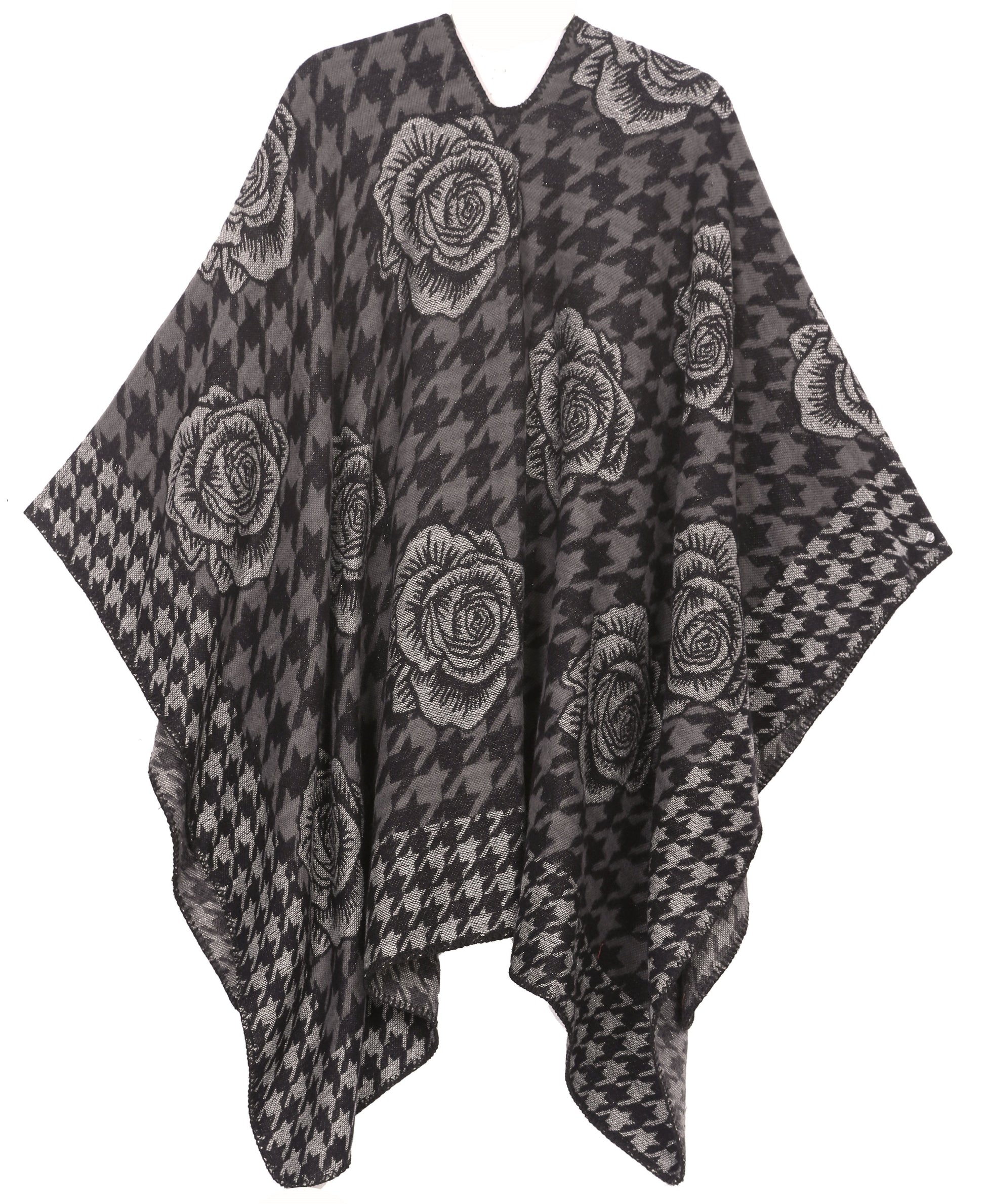 Sakkas Lupe Womens Reversible Poncho Wrap Cape Shawl Sweater Coat Cardigan Pattern - Concordia Style Boutique