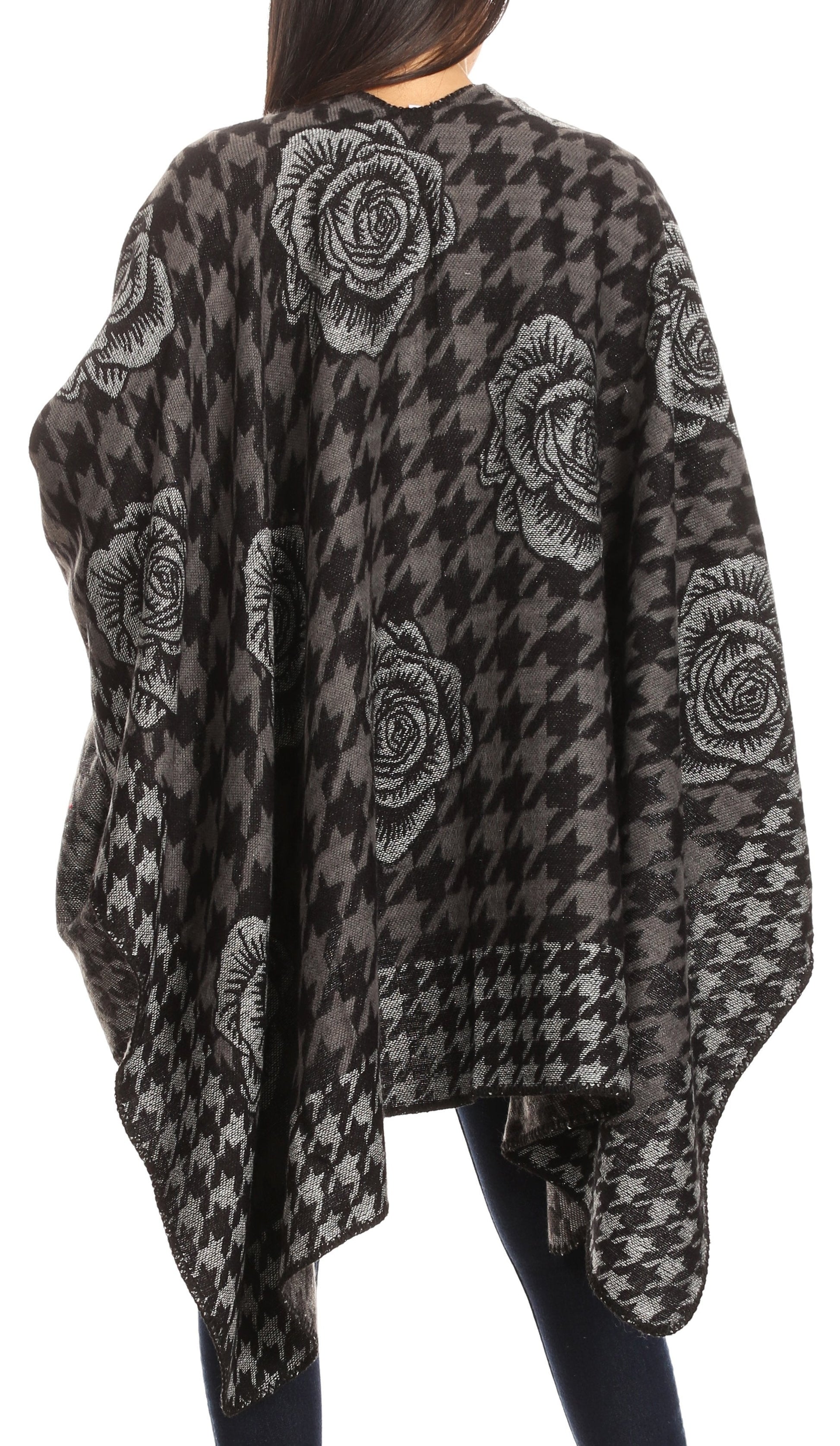 Sakkas Lupe Womens Reversible Poncho Wrap Cape Shawl Sweater Coat Cardigan Pattern - Concordia Style Boutique