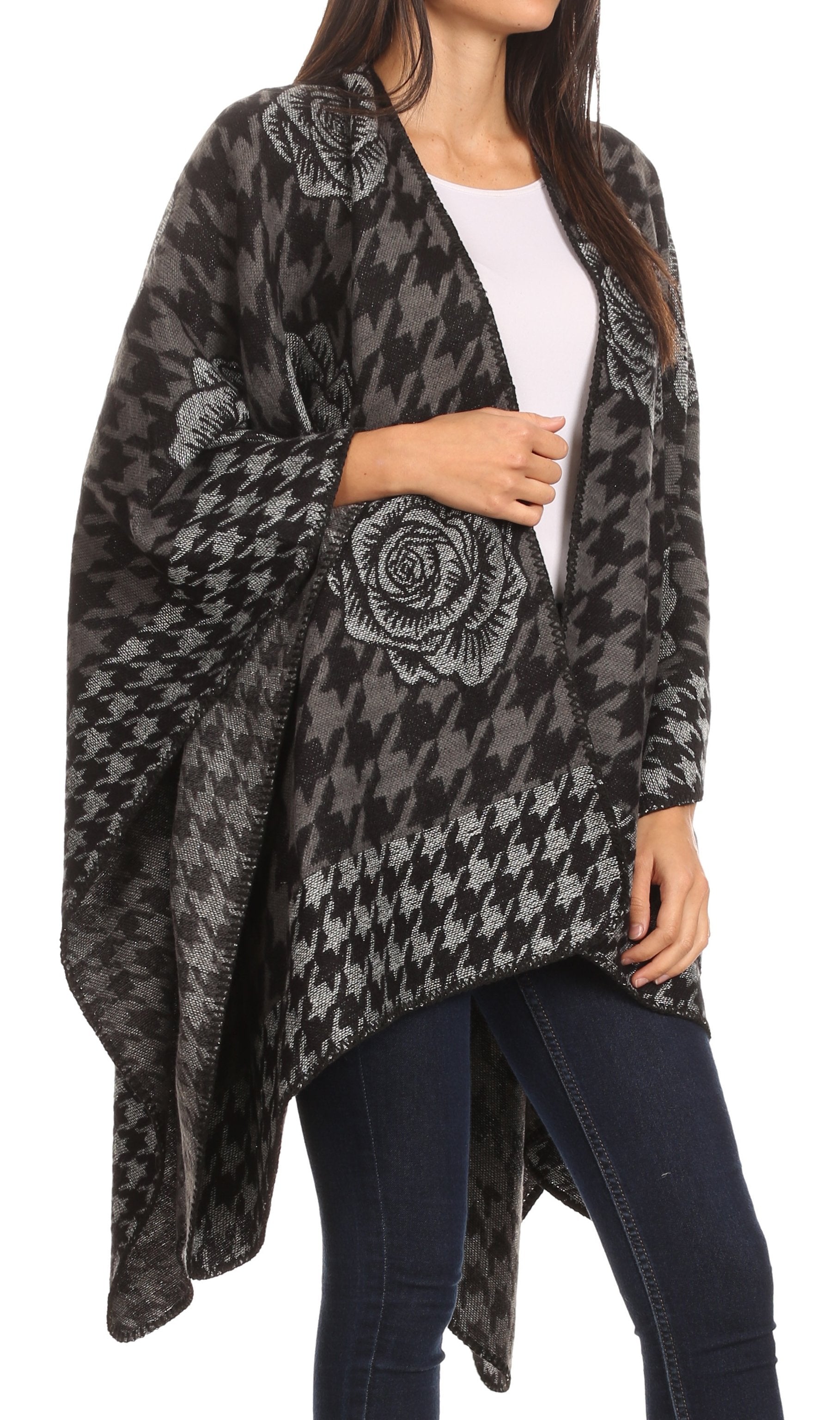 Sakkas Lupe Womens Reversible Poncho Wrap Cape Shawl Sweater Coat Cardigan Pattern - Concordia Style Boutique