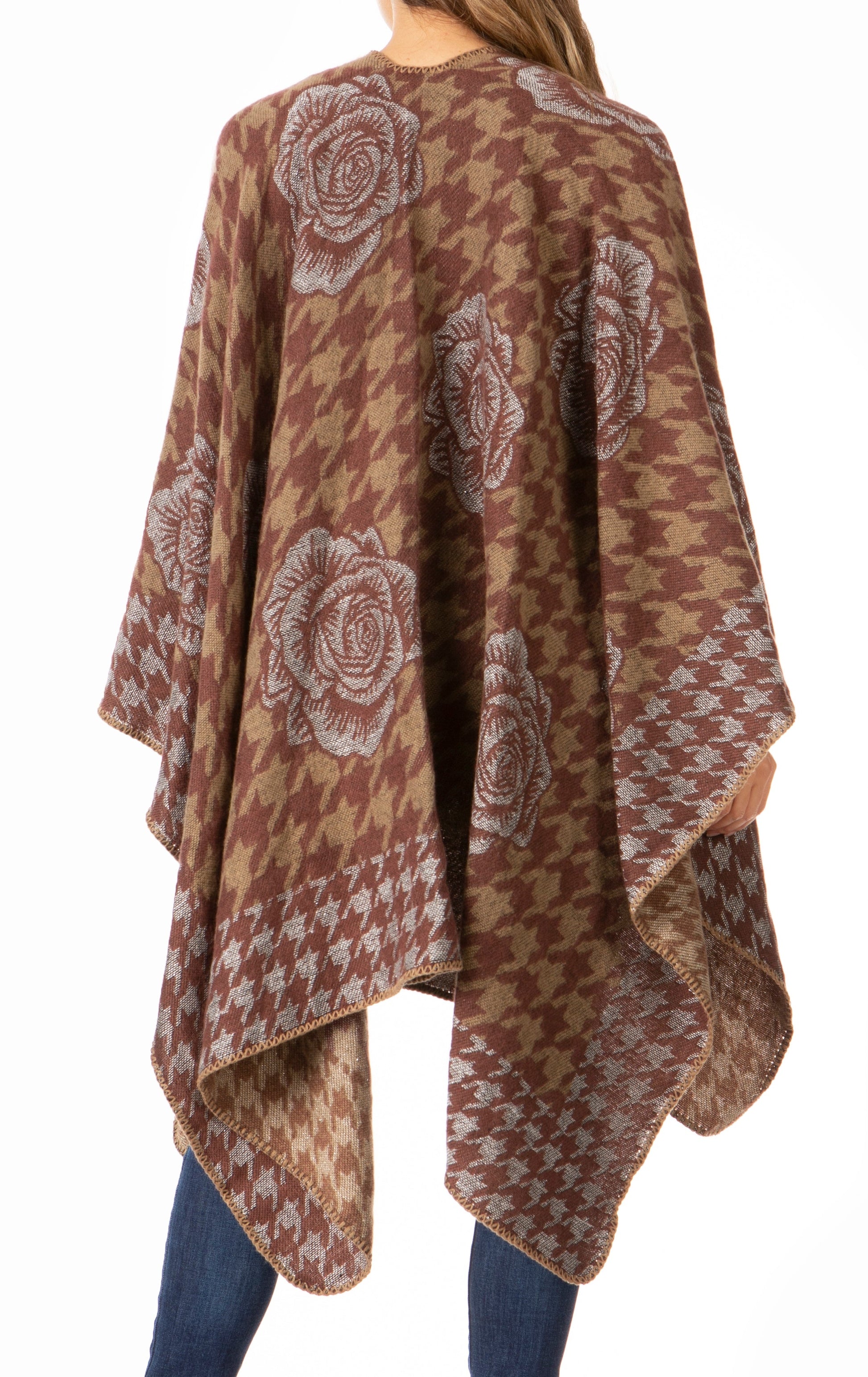 Sakkas Lupe Womens Reversible Poncho Wrap Cape Shawl Sweater Coat Cardigan Pattern - Concordia Style Boutique