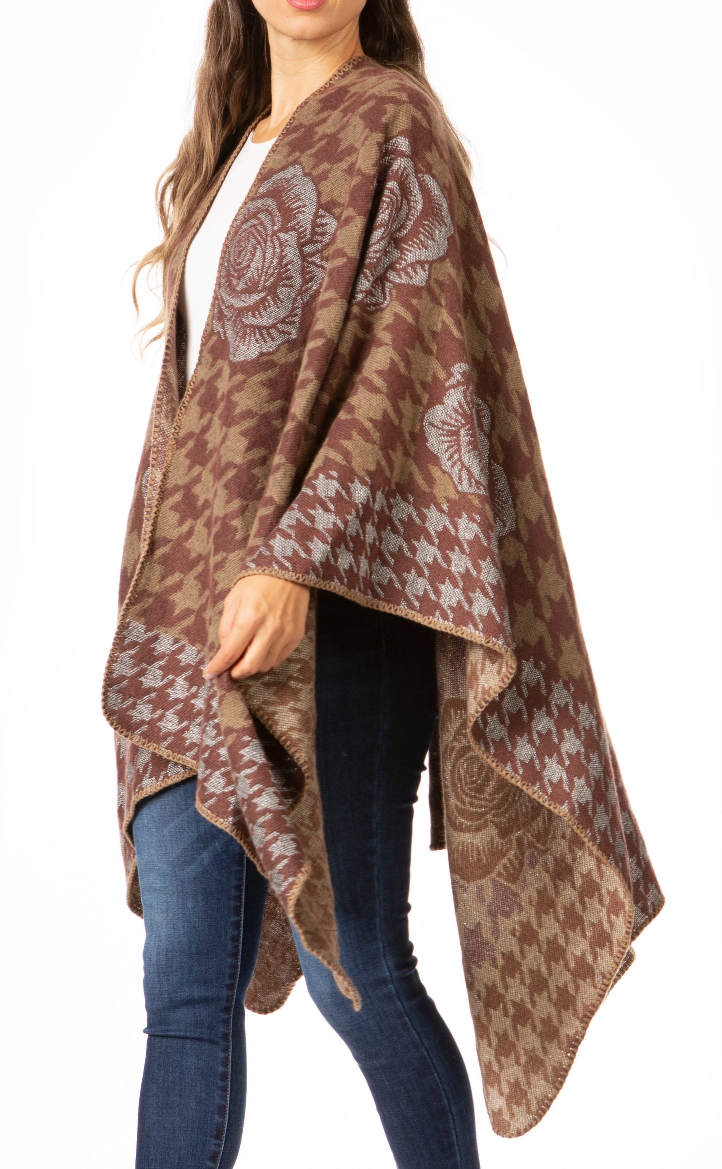Sakkas Lupe Womens Reversible Poncho Wrap Cape Shawl Sweater Coat Cardigan Pattern - Concordia Style Boutique