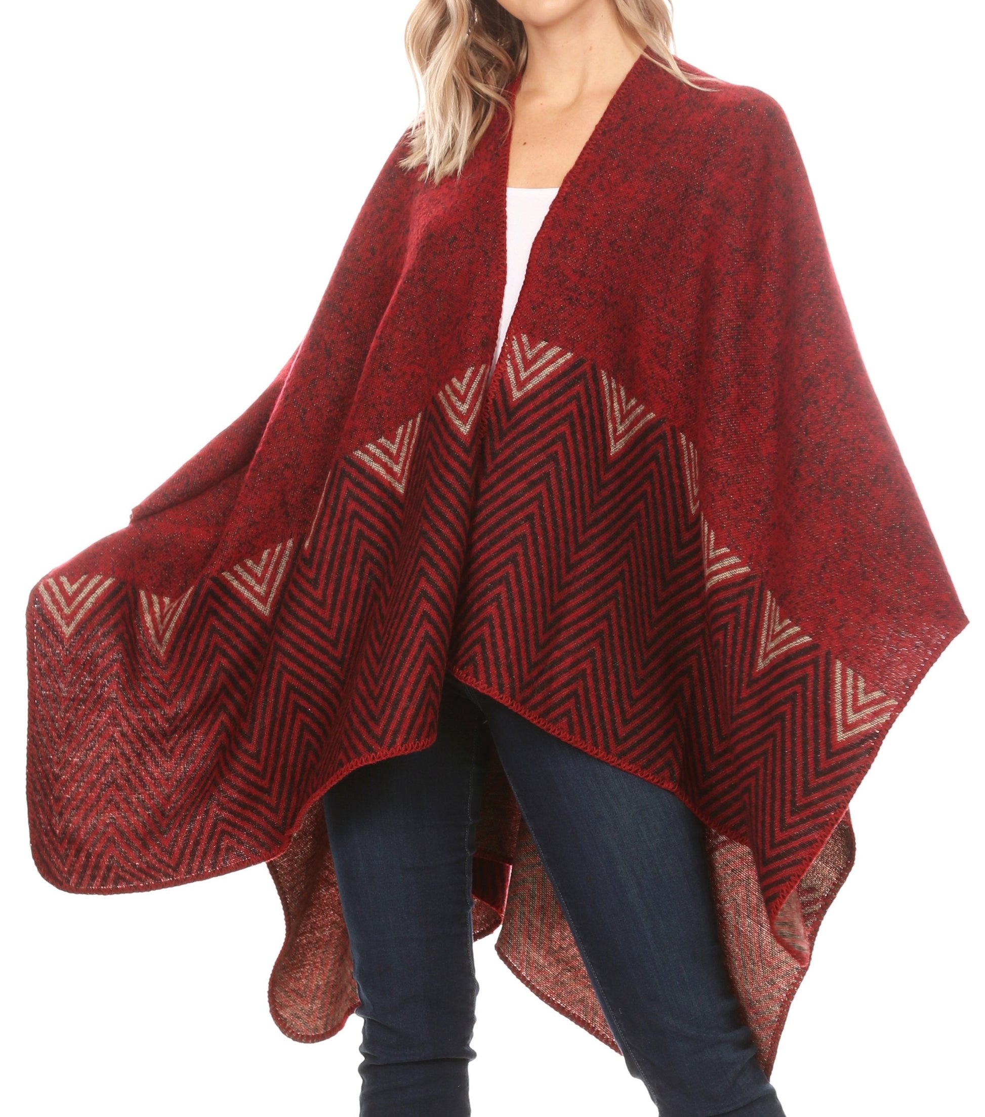 Sakkas Lupe Womens Reversible Poncho Wrap Cape Shawl Sweater Coat Cardigan Pattern - Concordia Style Boutique