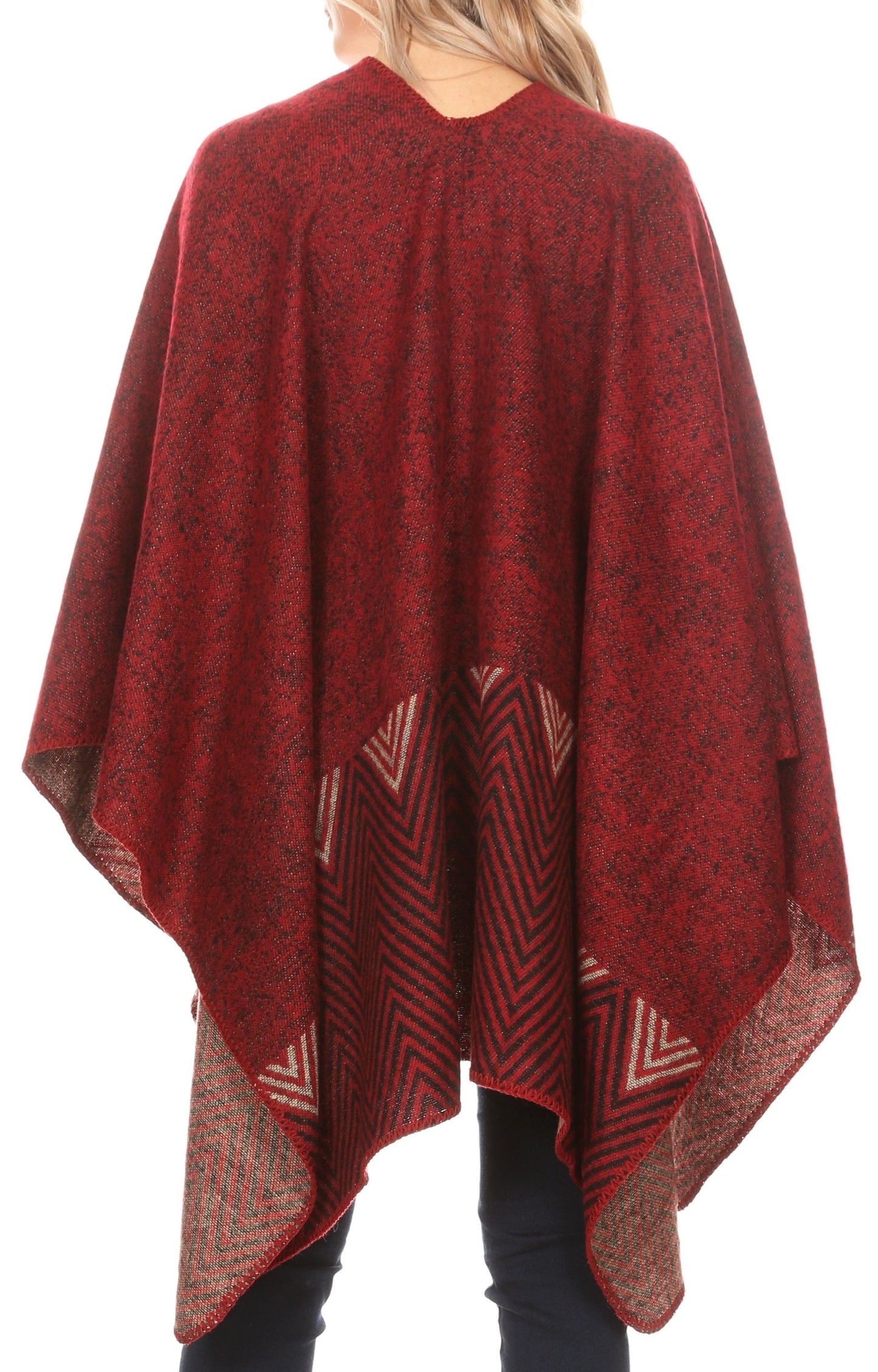 Sakkas Lupe Womens Reversible Poncho Wrap Cape Shawl Sweater Coat Cardigan Pattern - Concordia Style Boutique