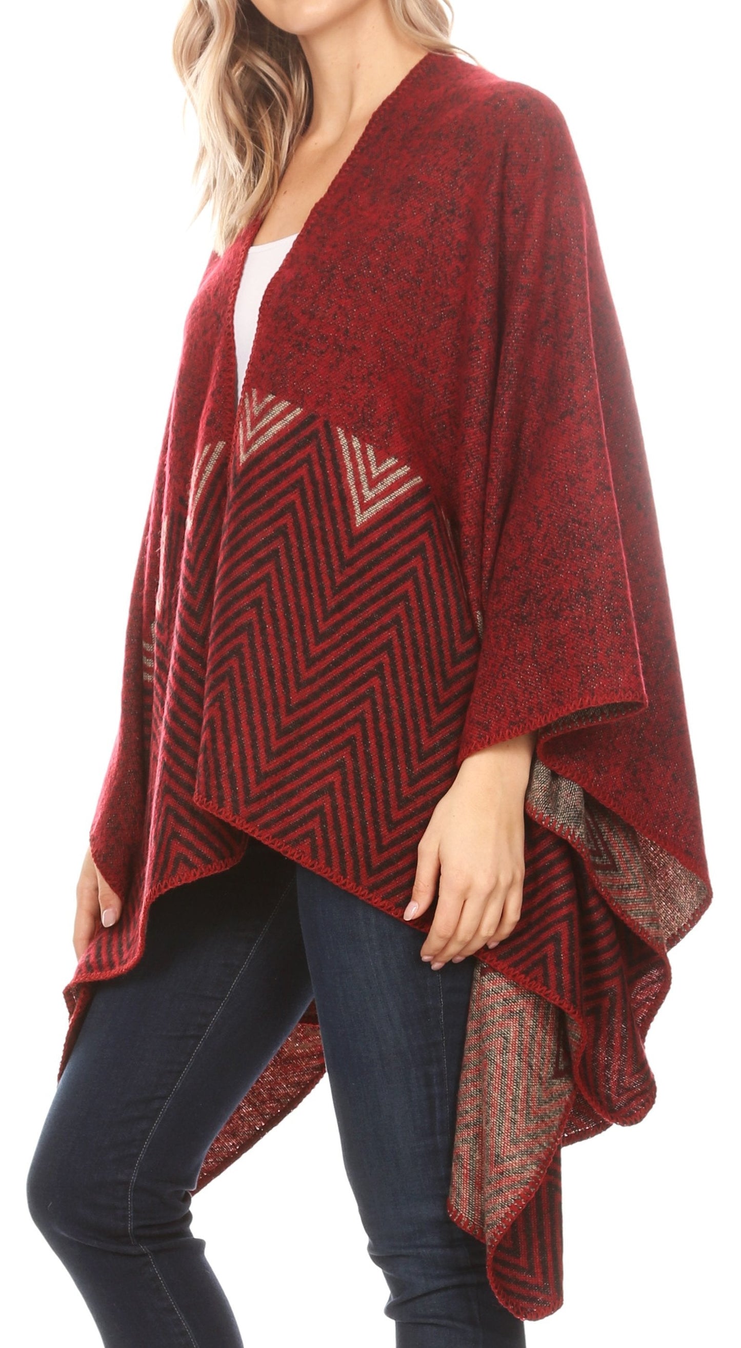 Sakkas Lupe Womens Reversible Poncho Wrap Cape Shawl Sweater Coat Cardigan Pattern - Concordia Style Boutique