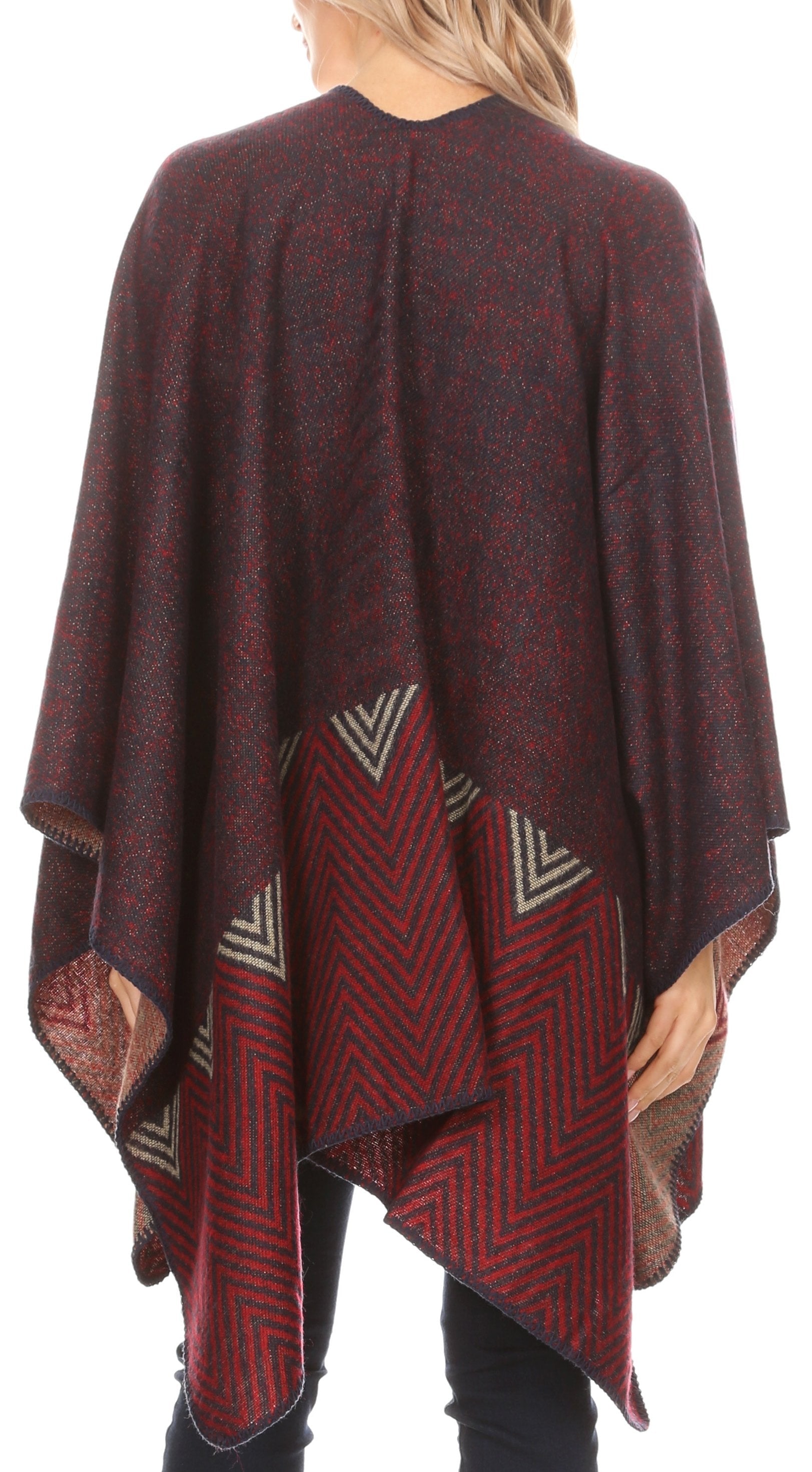 Sakkas Lupe Womens Reversible Poncho Wrap Cape Shawl Sweater Coat Cardigan Pattern - Concordia Style Boutique