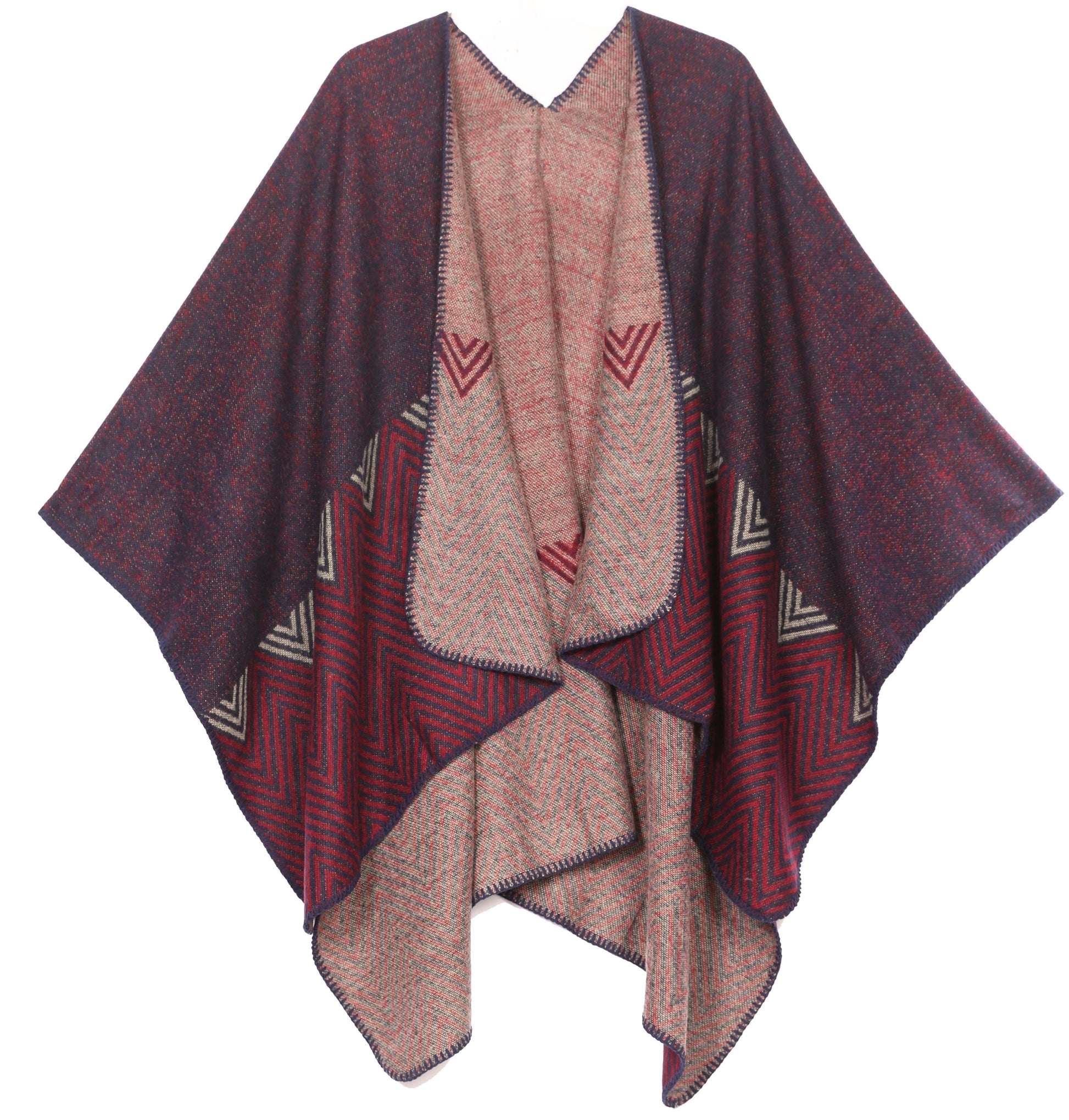 Sakkas Lupe Womens Reversible Poncho Wrap Cape Shawl Sweater Coat Cardigan Pattern - Concordia Style Boutique