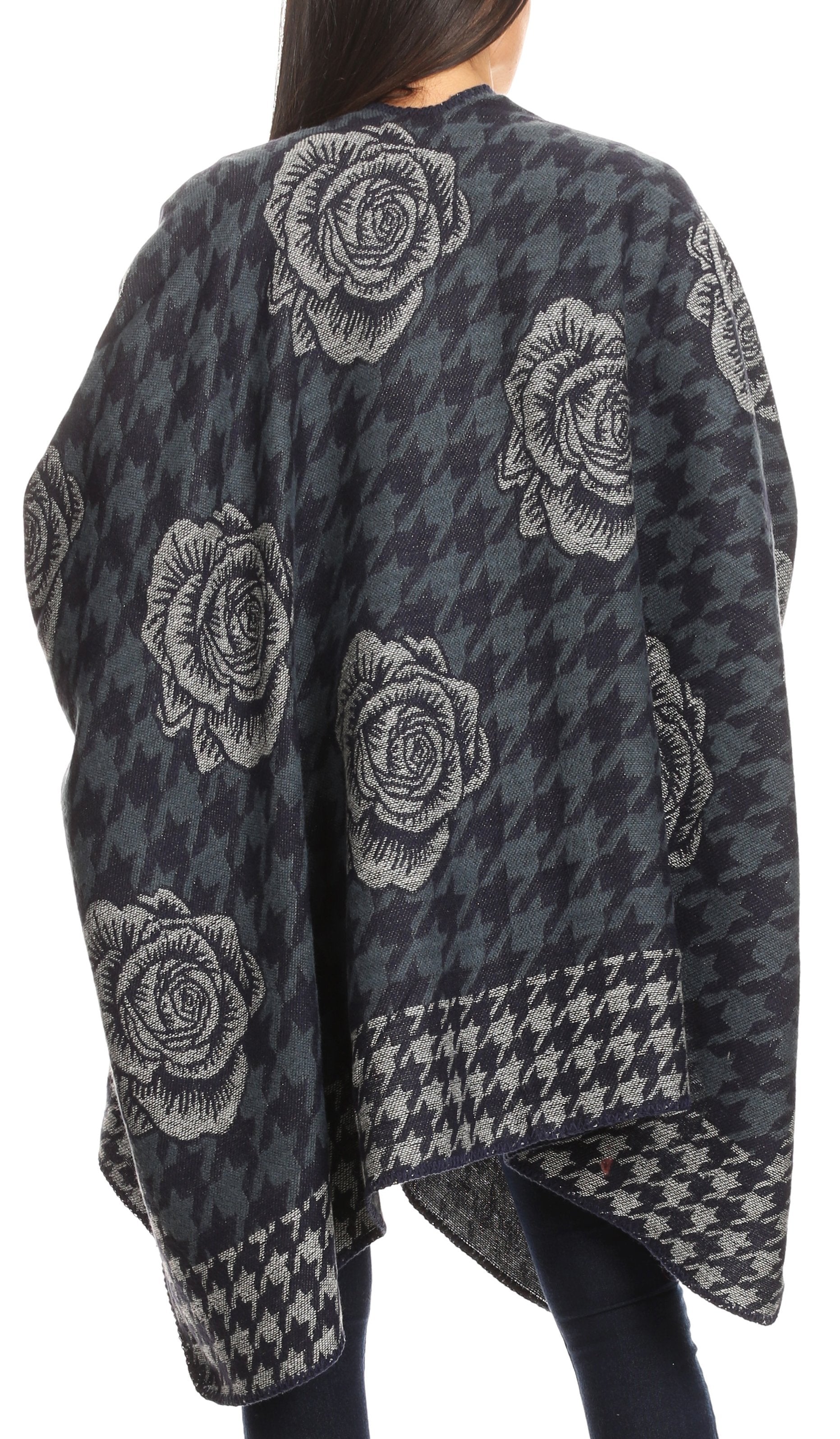 Sakkas Lupe Womens Reversible Poncho Wrap Cape Shawl Sweater Coat Cardigan Pattern - Concordia Style Boutique