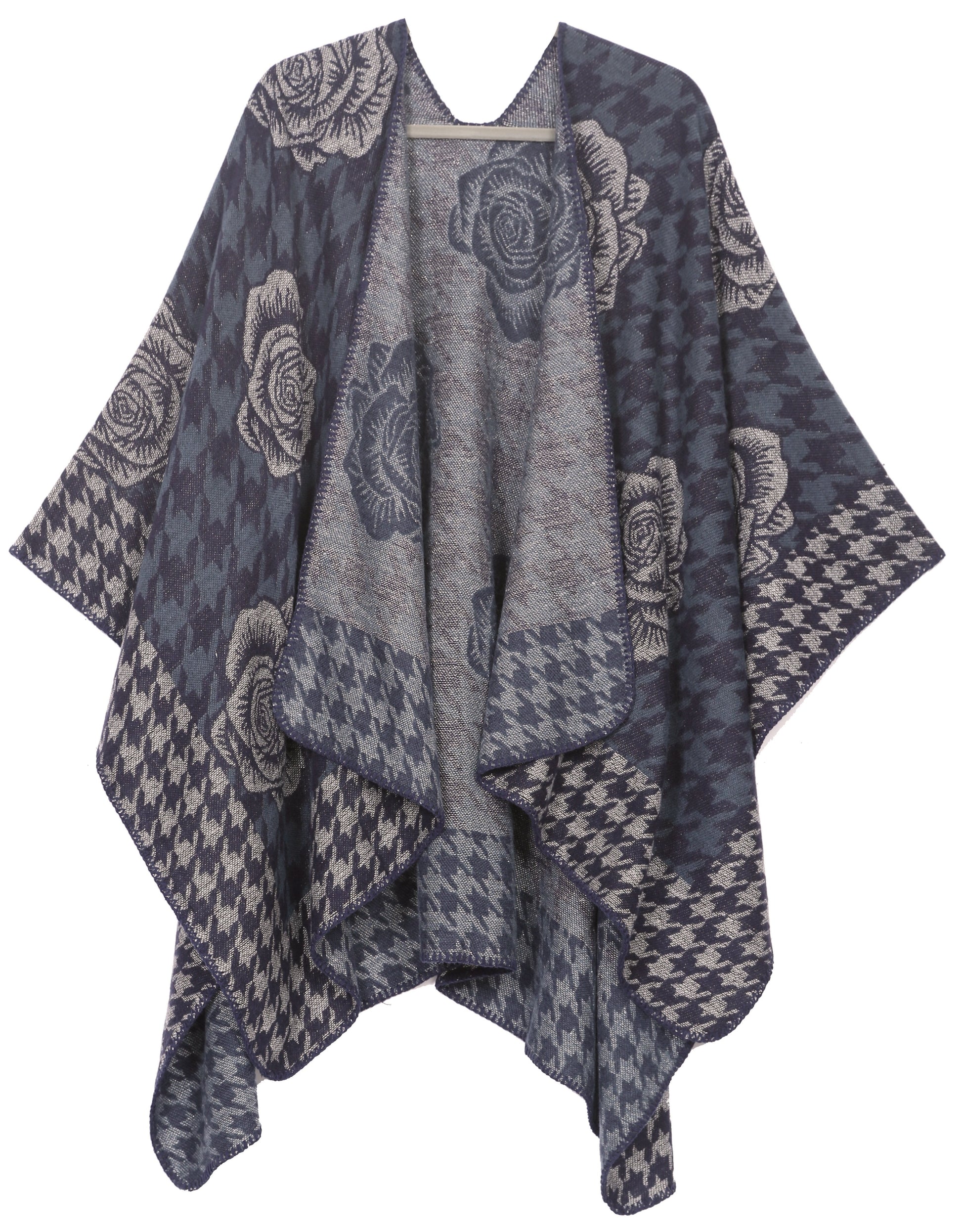 Sakkas Lupe Womens Reversible Poncho Wrap Cape Shawl Sweater Coat Cardigan Pattern - Concordia Style Boutique