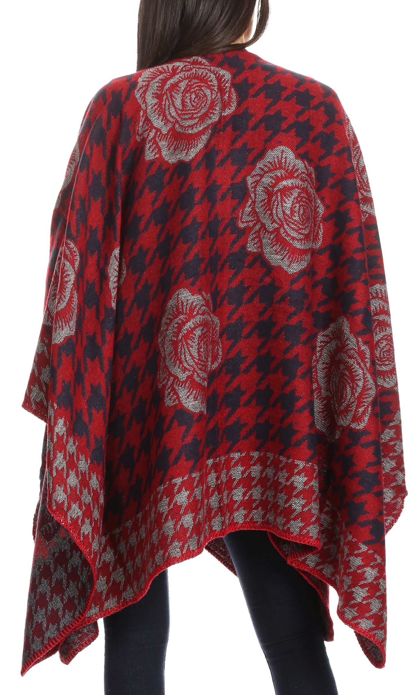 Sakkas Lupe Womens Reversible Poncho Wrap Cape Shawl Sweater Coat Cardigan Pattern - Concordia Style Boutique