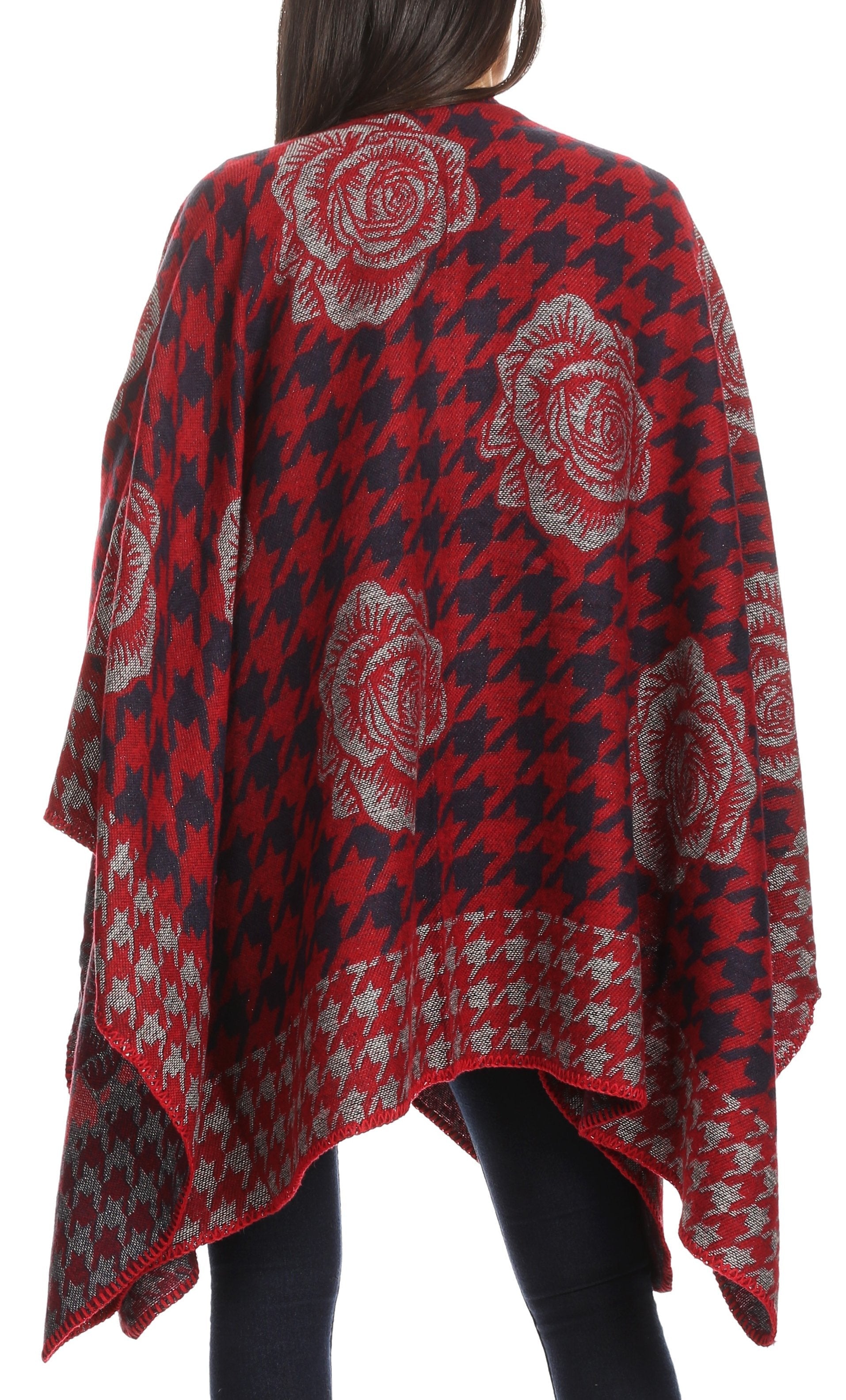 Sakkas Lupe Womens Reversible Poncho Wrap Cape Shawl Sweater Coat Cardigan Pattern - Concordia Style Boutique