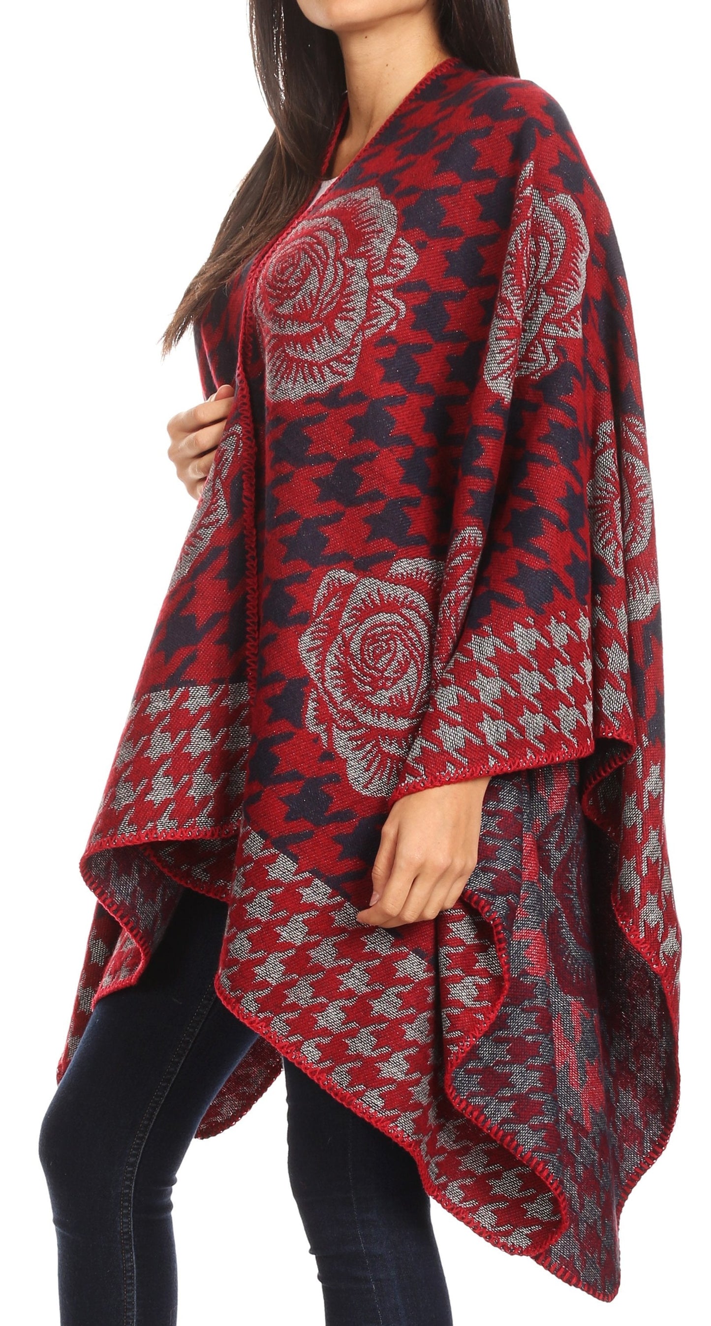 Sakkas Lupe Womens Reversible Poncho Wrap Cape Shawl Sweater Coat Cardigan Pattern - Concordia Style Boutique