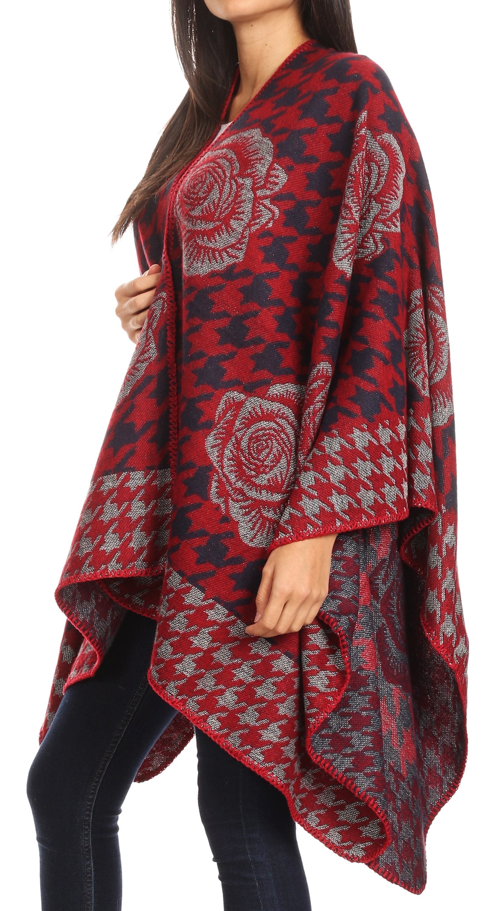 Sakkas Lupe Womens Reversible Poncho Wrap Cape Shawl Sweater Coat Cardigan Pattern - Concordia Style Boutique
