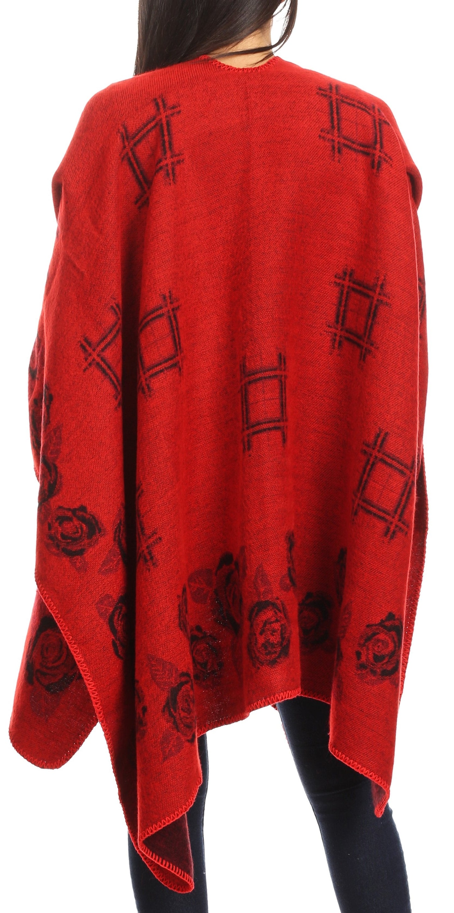 Sakkas Lupe Womens Reversible Poncho Wrap Cape Shawl Sweater Coat Cardigan Pattern - Concordia Style Boutique