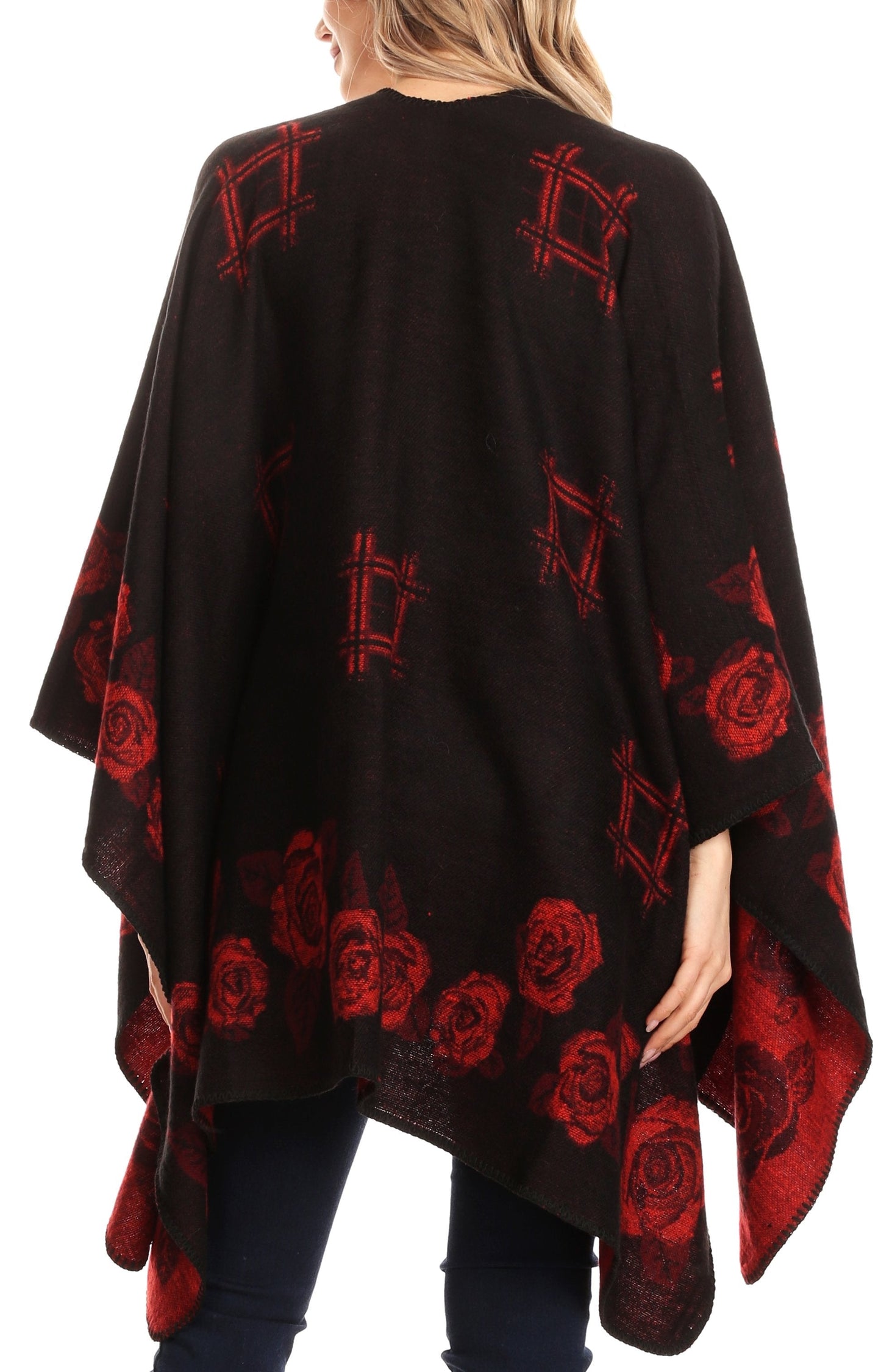 Sakkas Lupe Womens Reversible Poncho Wrap Cape Shawl Sweater Coat Cardigan Pattern - Concordia Style Boutique