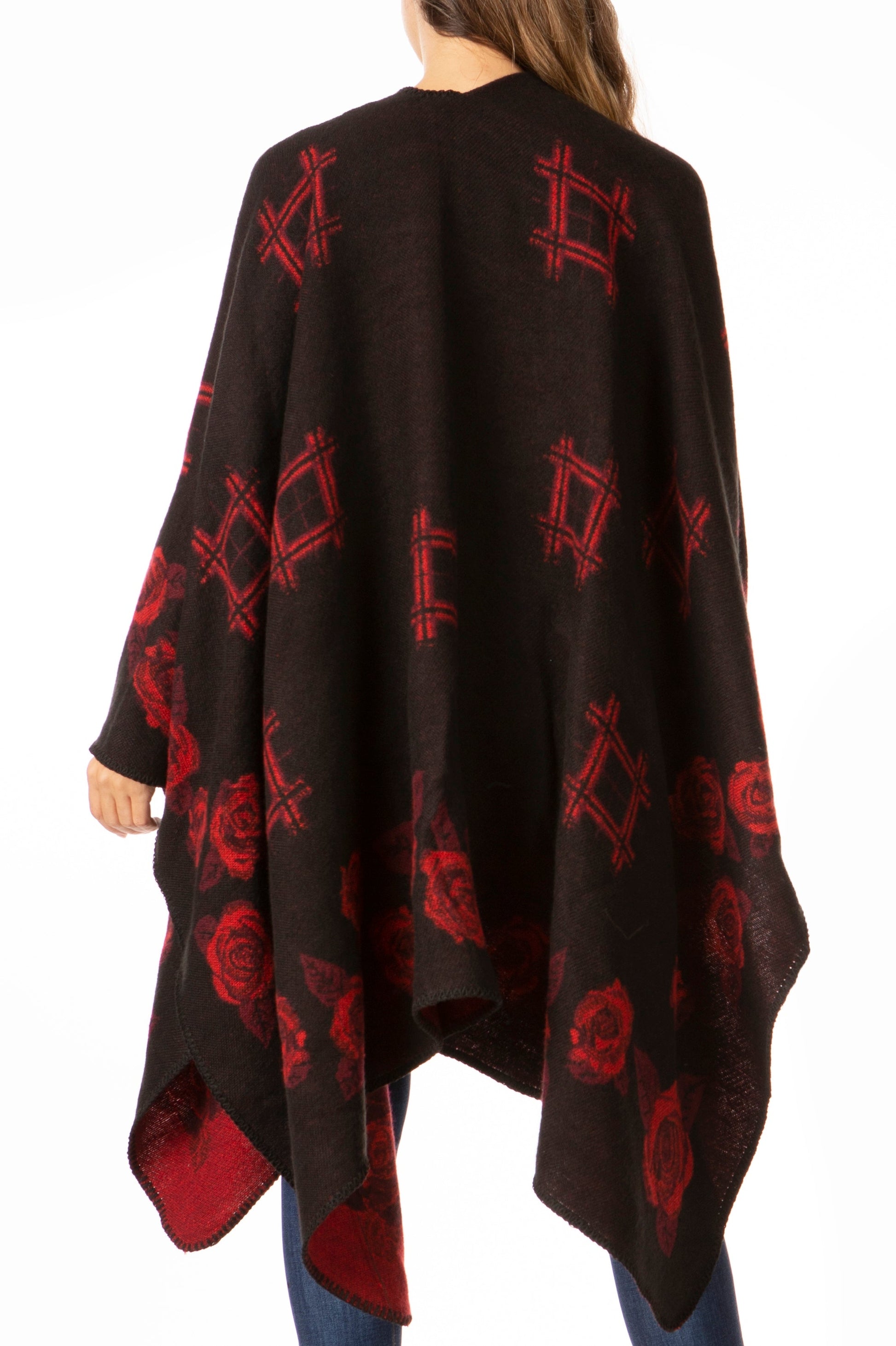 Sakkas Lupe Womens Reversible Poncho Wrap Cape Shawl Sweater Coat Cardigan Pattern - Concordia Style Boutique
