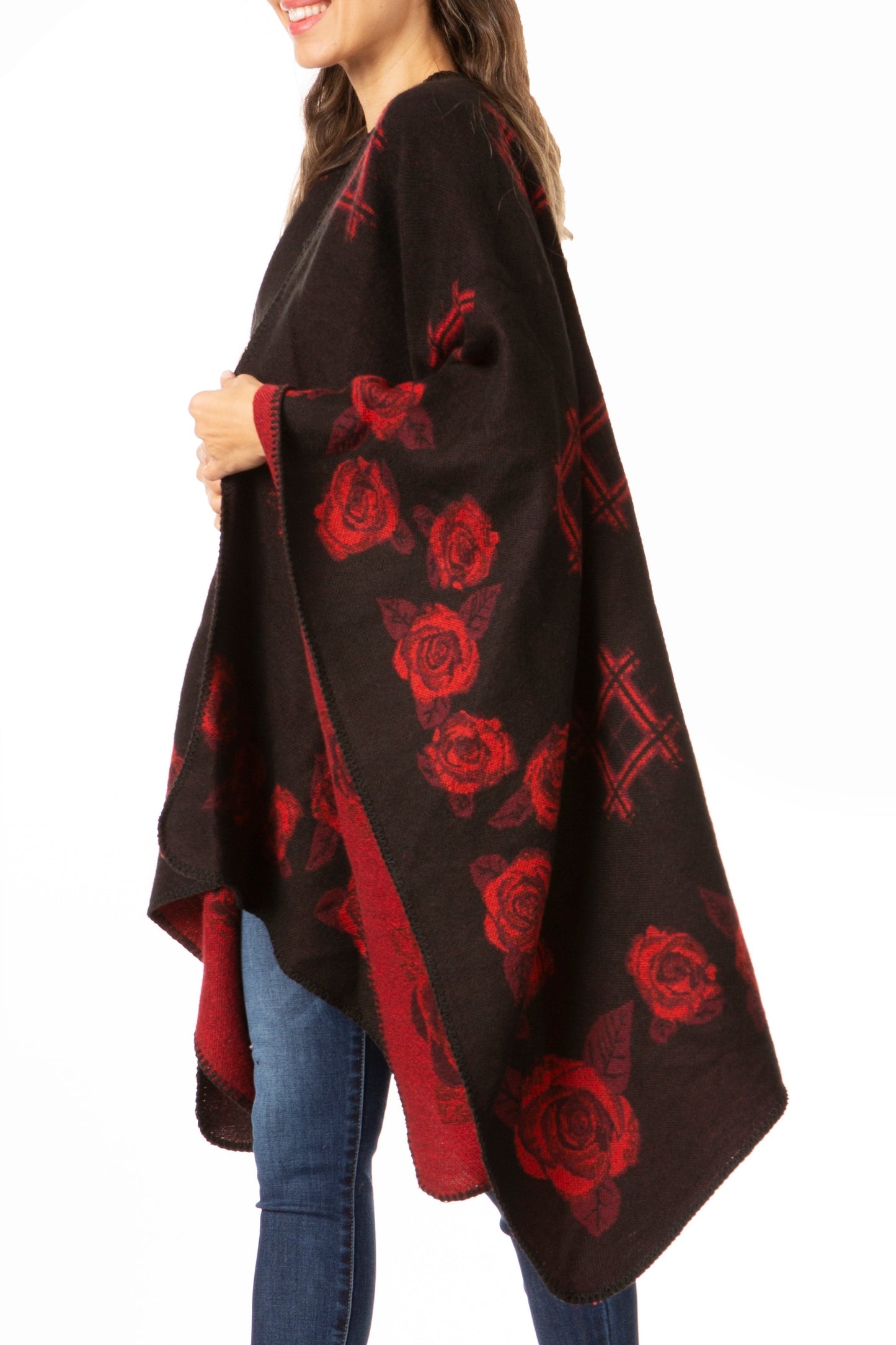 Sakkas Lupe Womens Reversible Poncho Wrap Cape Shawl Sweater Coat Cardigan Pattern - Concordia Style Boutique