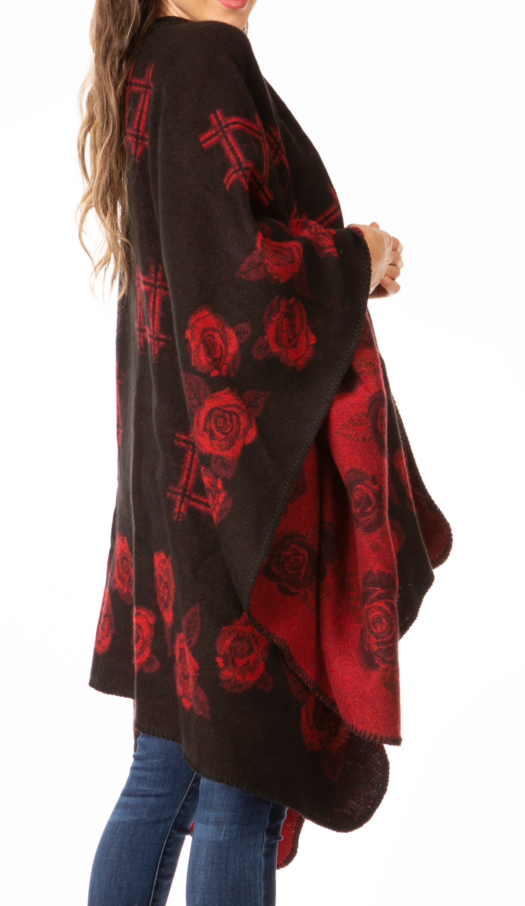 Sakkas Lupe Womens Reversible Poncho Wrap Cape Shawl Sweater Coat Cardigan Pattern - Concordia Style Boutique