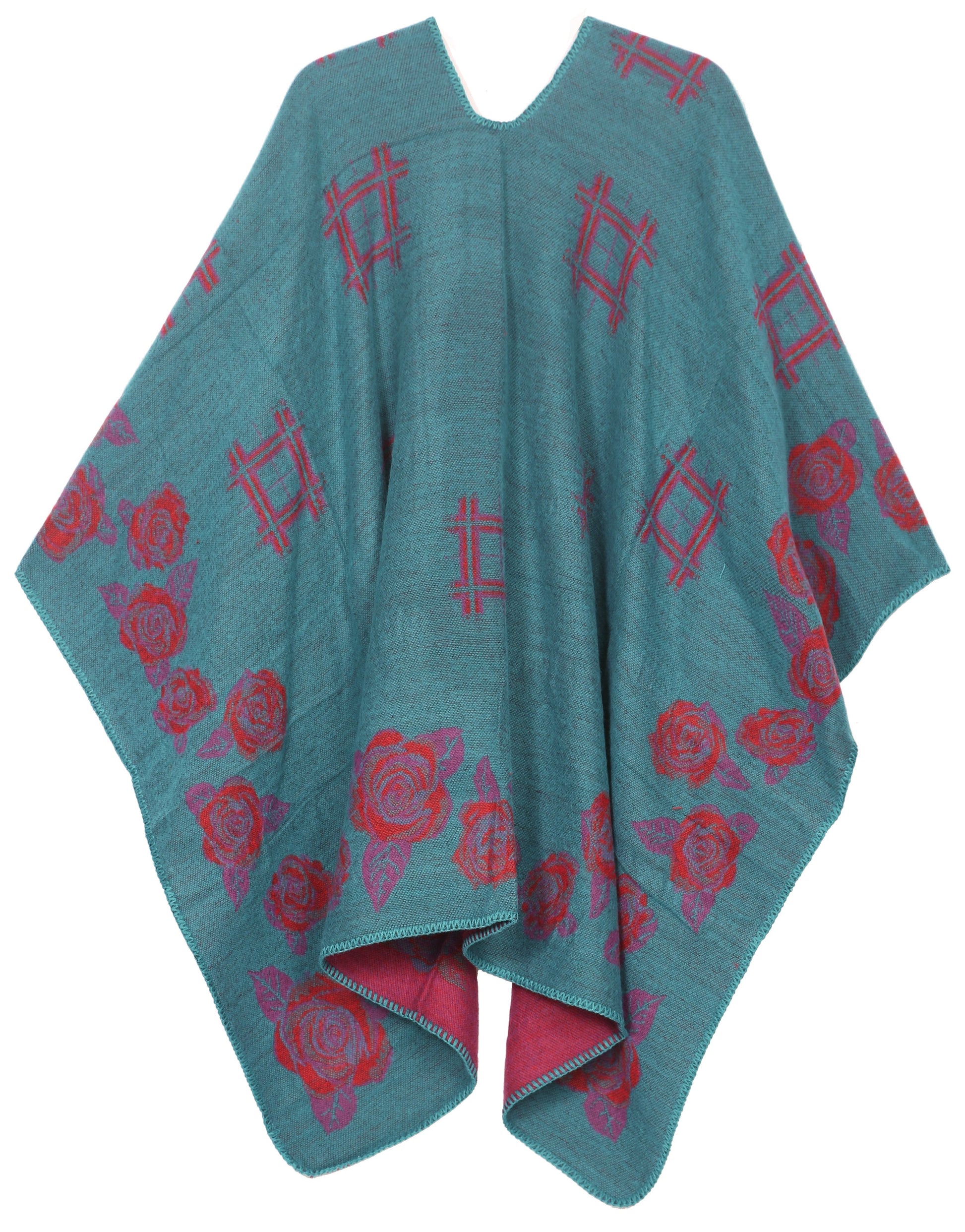 Sakkas Lupe Womens Reversible Poncho Wrap Cape Shawl Sweater Coat Cardigan Pattern - Concordia Style Boutique