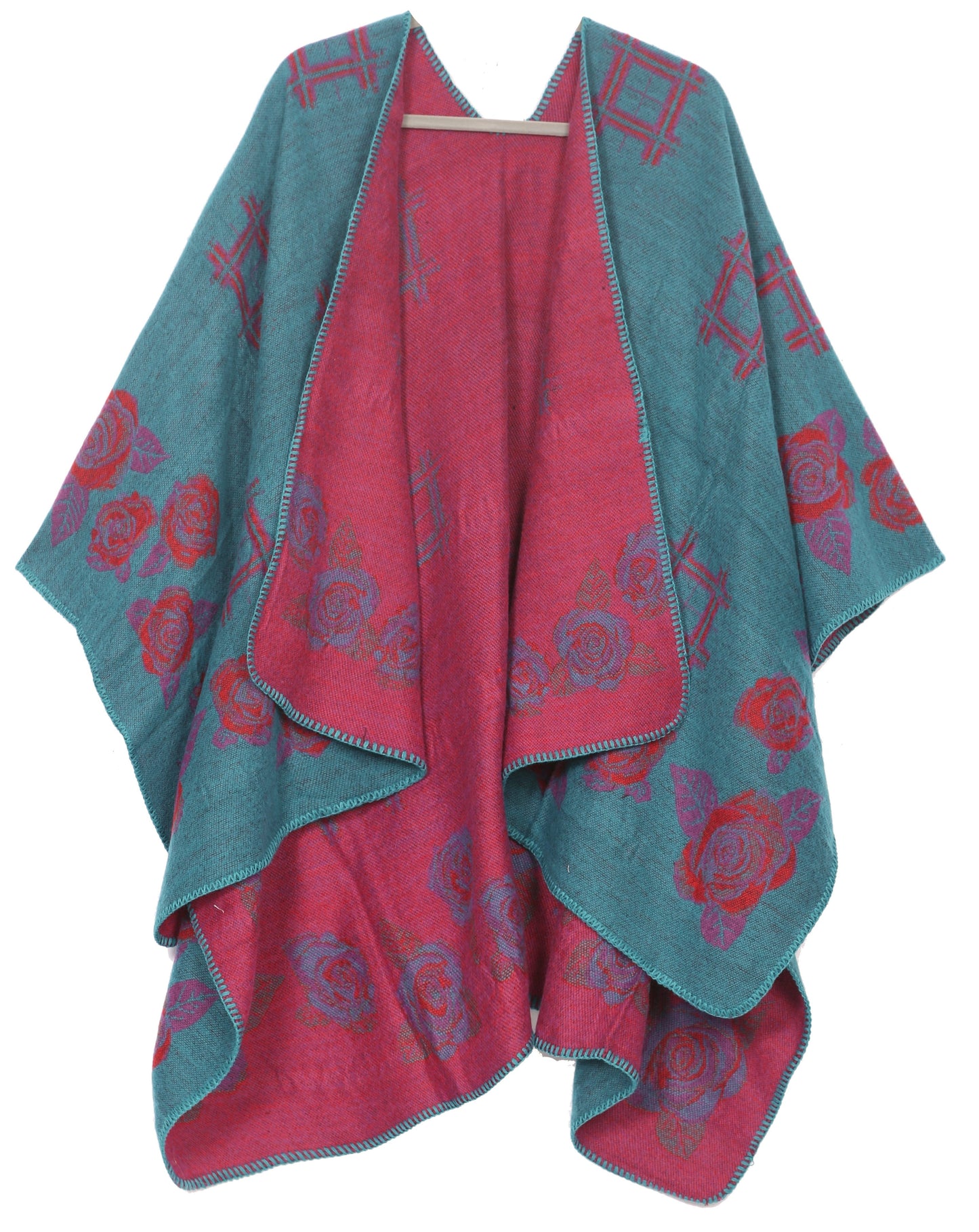 Sakkas Lupe Womens Reversible Poncho Wrap Cape Shawl Sweater Coat Cardigan Pattern - Concordia Style Boutique