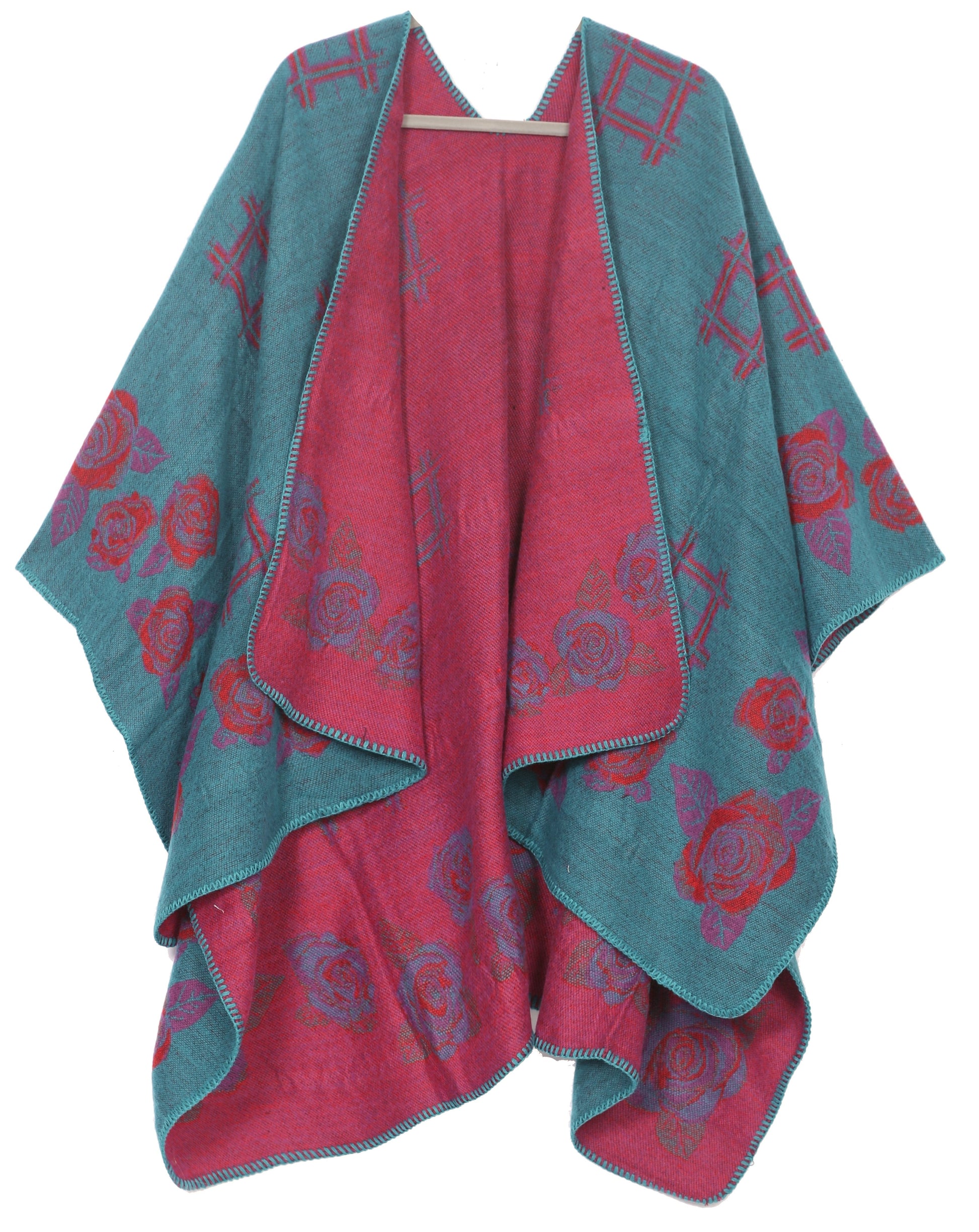 Sakkas Lupe Womens Reversible Poncho Wrap Cape Shawl Sweater Coat Cardigan Pattern - Concordia Style Boutique