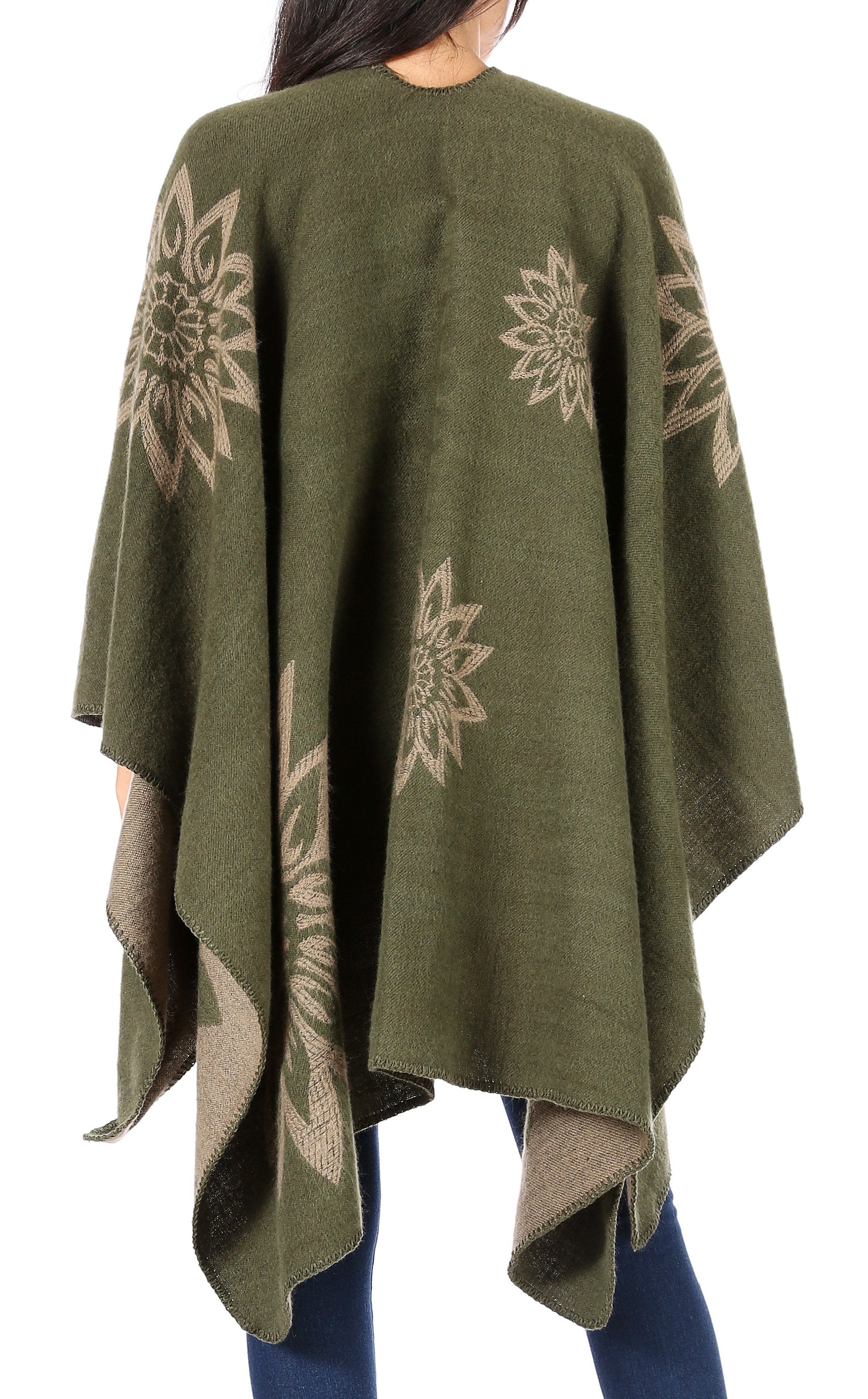 Sakkas Lupe Womens Reversible Poncho Wrap Cape Shawl Sweater Coat Cardigan Pattern - Concordia Style Boutique