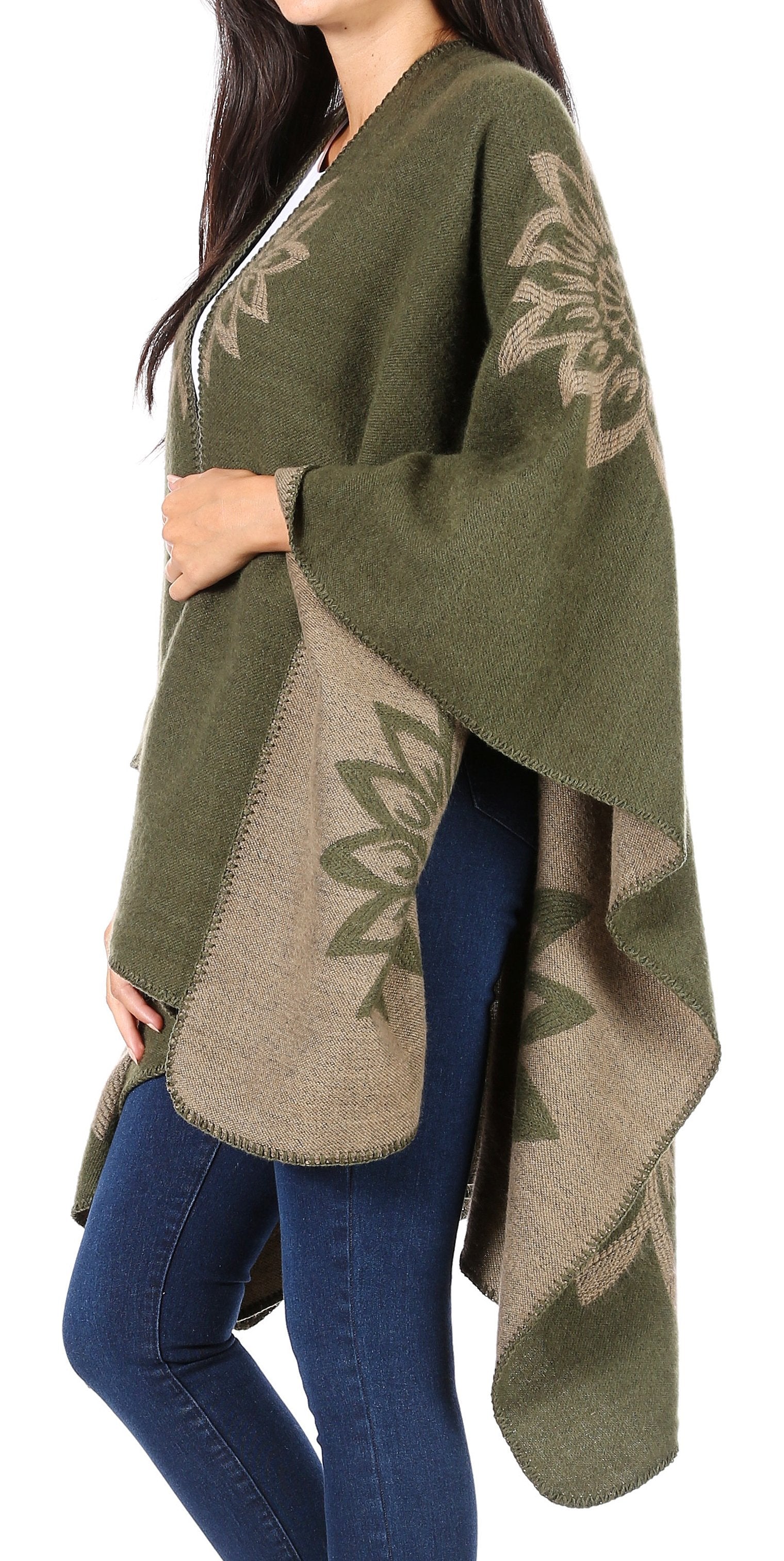 Sakkas Lupe Womens Reversible Poncho Wrap Cape Shawl Sweater Coat Cardigan Pattern - Concordia Style Boutique