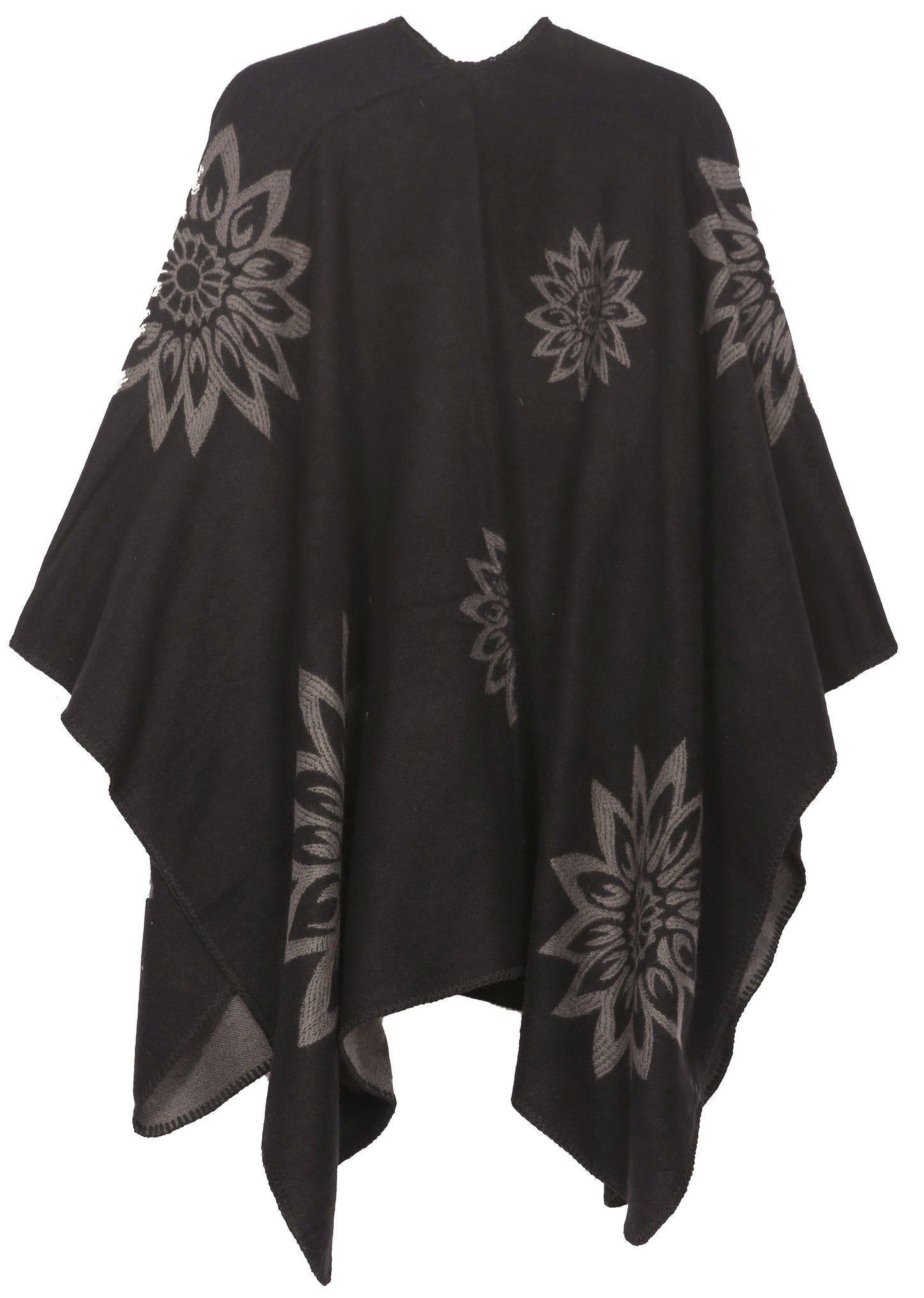 Sakkas Lupe Womens Reversible Poncho Wrap Cape Shawl Sweater Coat Cardigan Pattern - Concordia Style Boutique