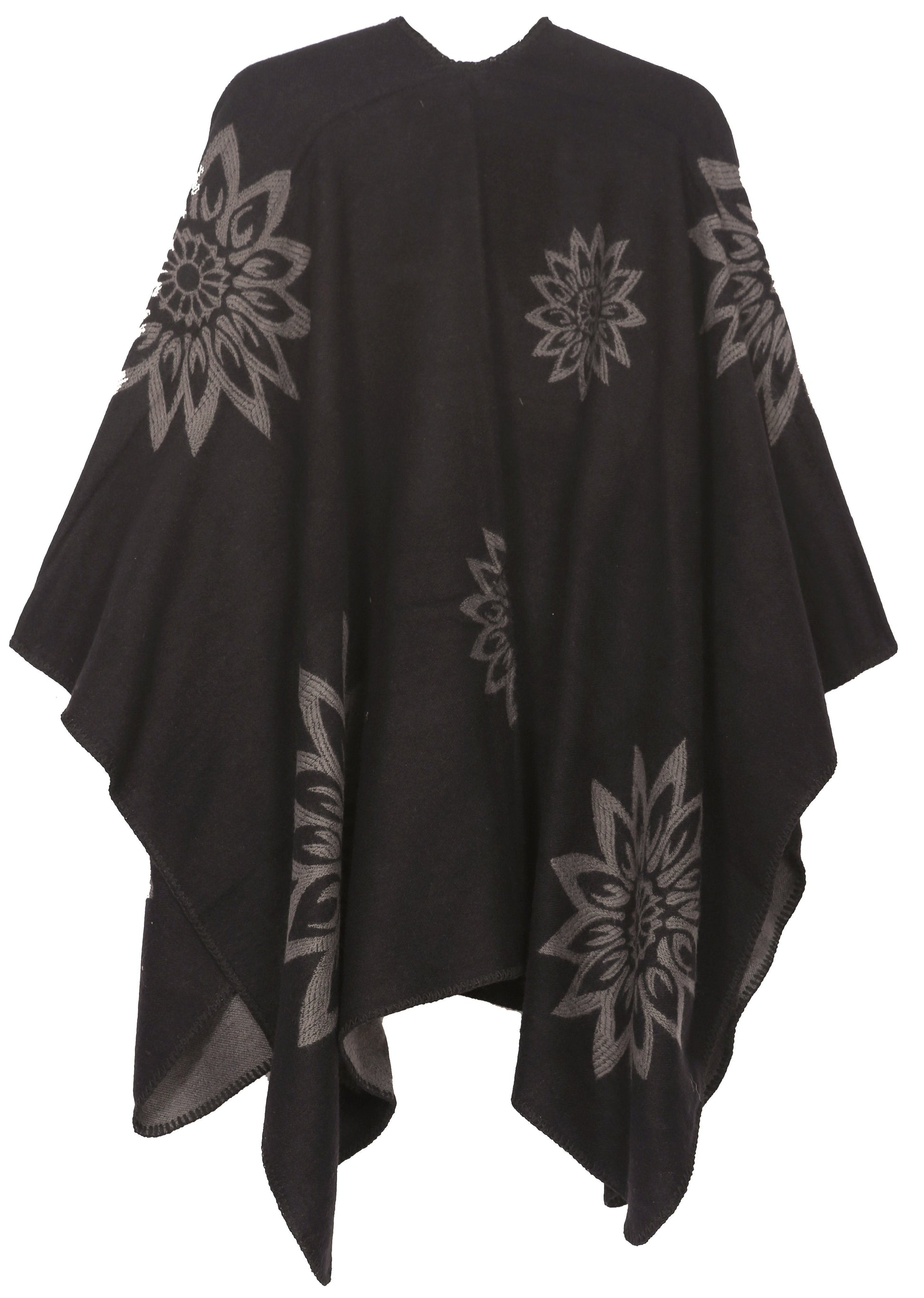 Sakkas Lupe Womens Reversible Poncho Wrap Cape Shawl Sweater Coat Cardigan Pattern - Concordia Style Boutique