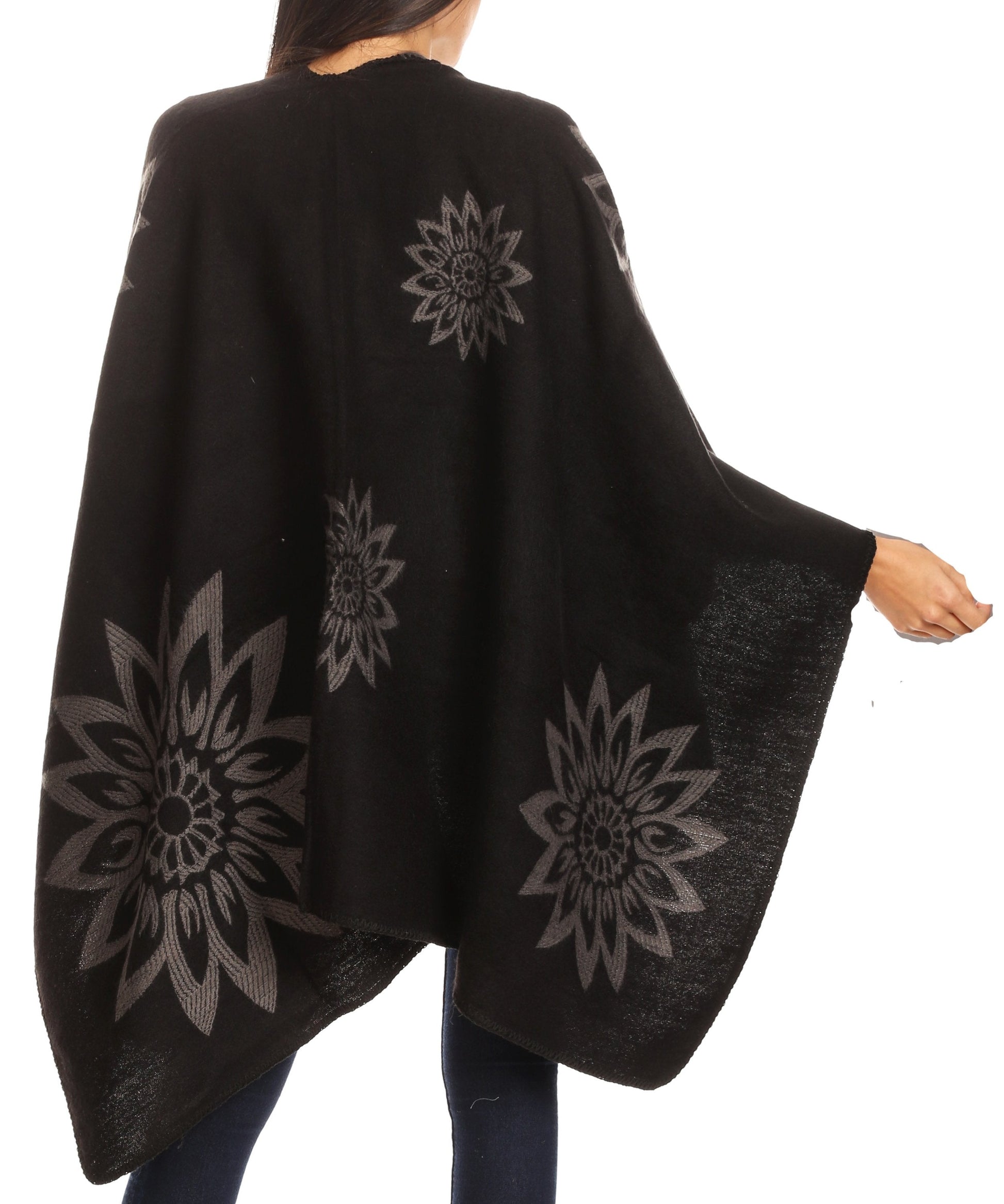 Sakkas Lupe Womens Reversible Poncho Wrap Cape Shawl Sweater Coat Cardigan Pattern - Concordia Style Boutique
