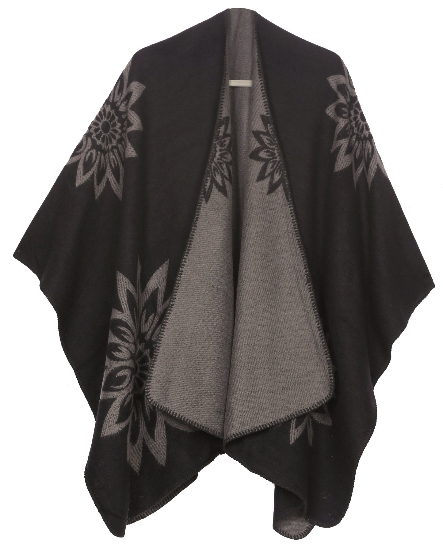 Sakkas Lupe Womens Reversible Poncho Wrap Cape Shawl Sweater Coat Cardigan Pattern - Concordia Style Boutique