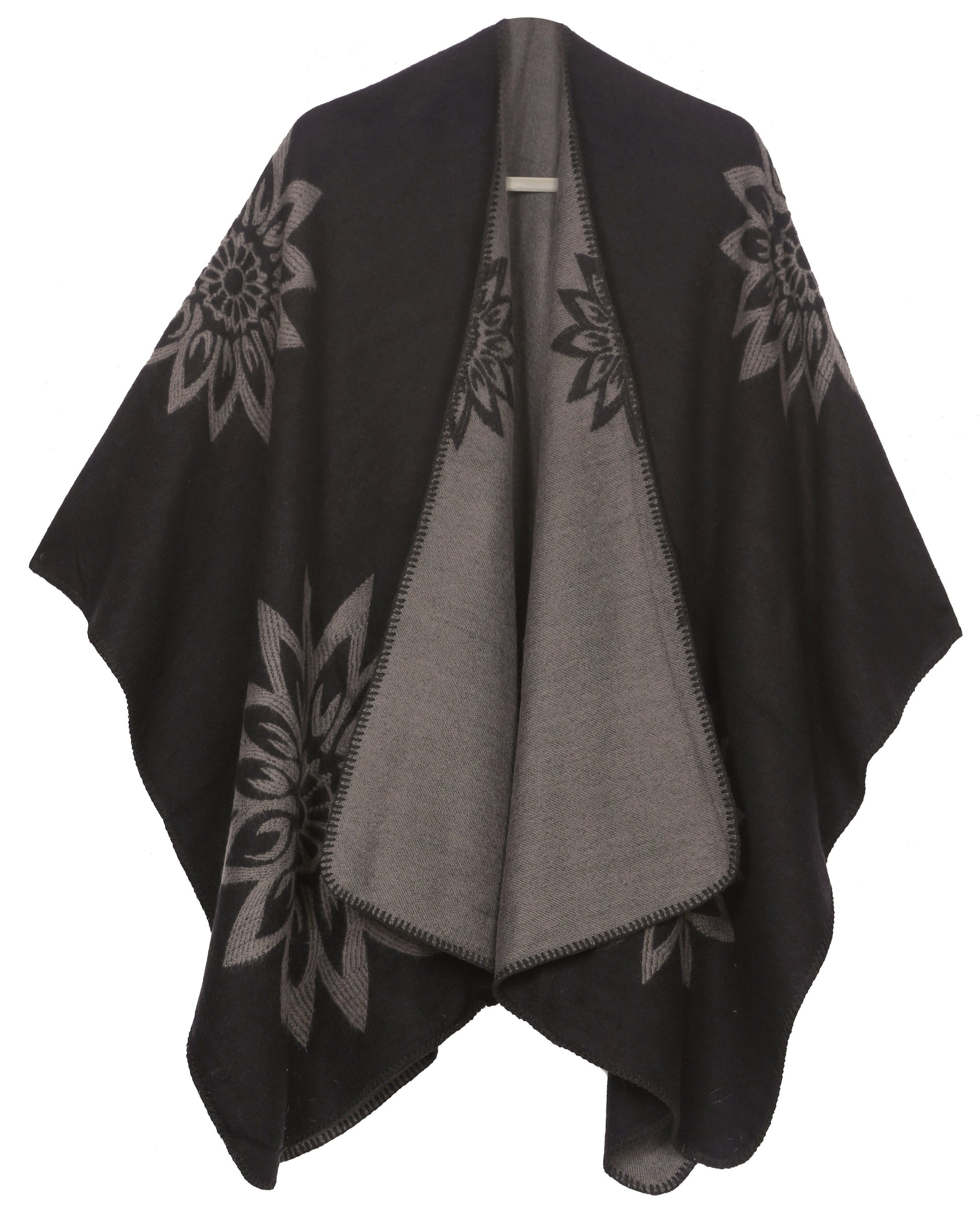 Sakkas Lupe Womens Reversible Poncho Wrap Cape Shawl Sweater Coat Cardigan Pattern - Concordia Style Boutique