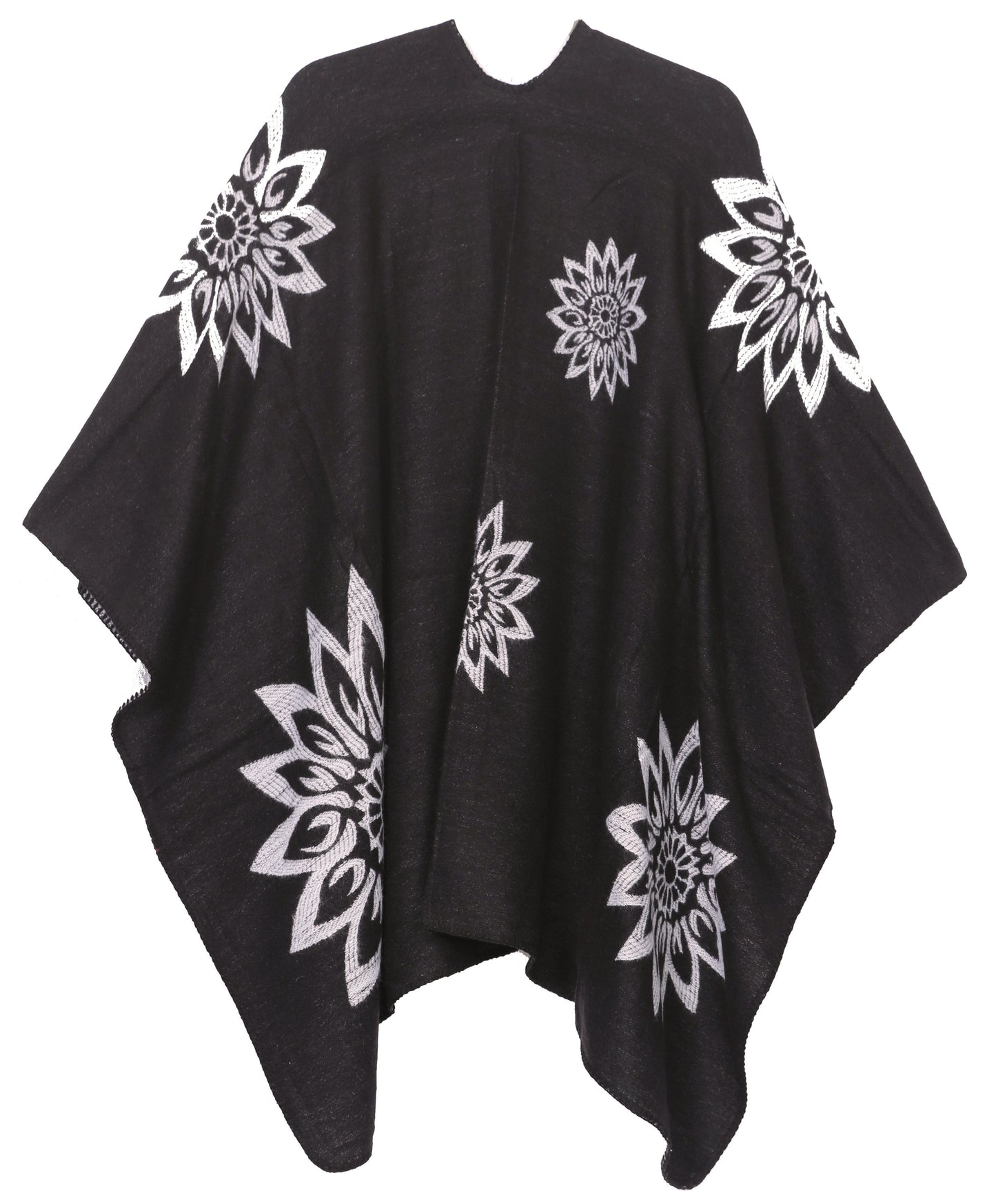 Sakkas Lupe Womens Reversible Poncho Wrap Cape Shawl Sweater Coat Cardigan Pattern - Concordia Style Boutique