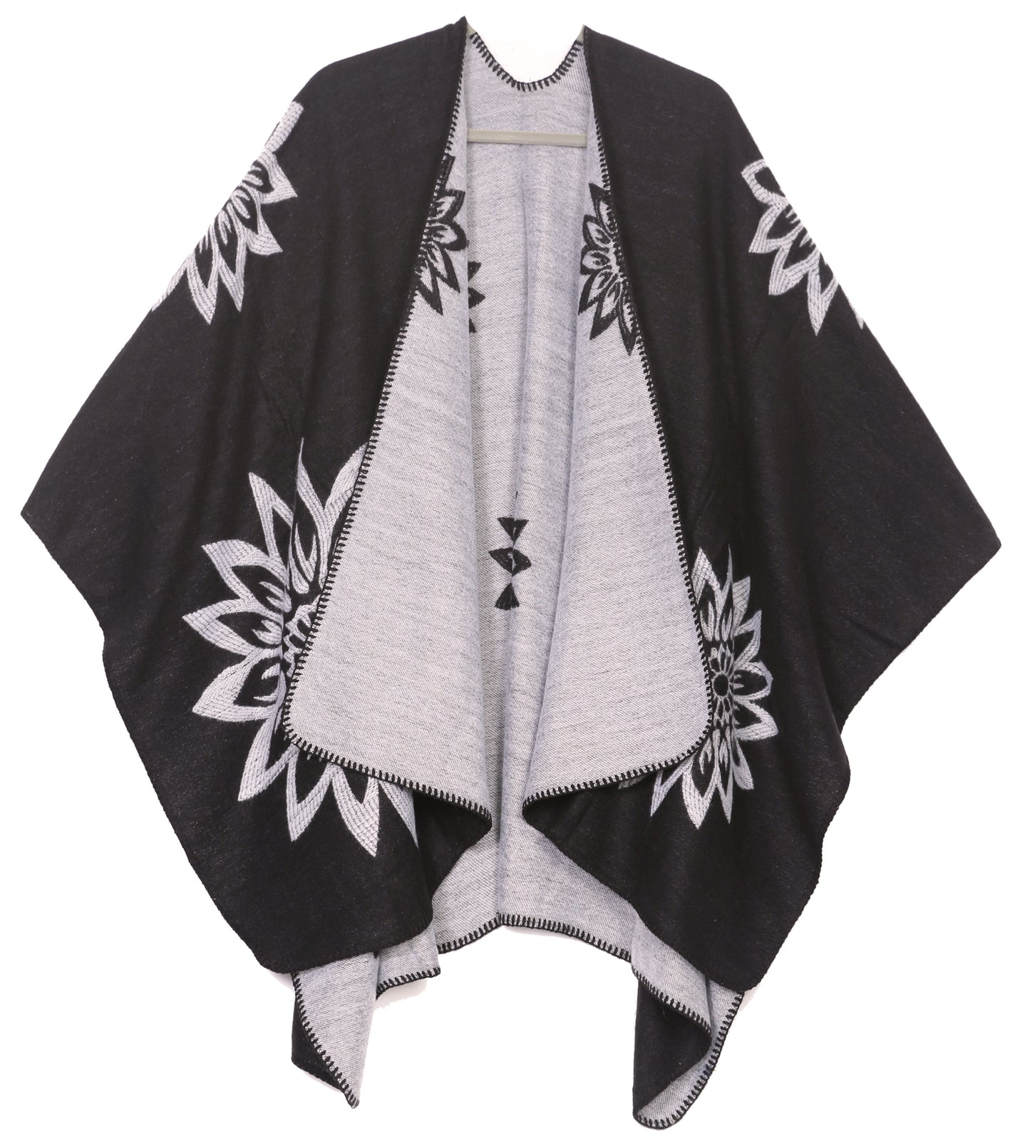 Sakkas Lupe Womens Reversible Poncho Wrap Cape Shawl Sweater Coat Cardigan Pattern - Concordia Style Boutique